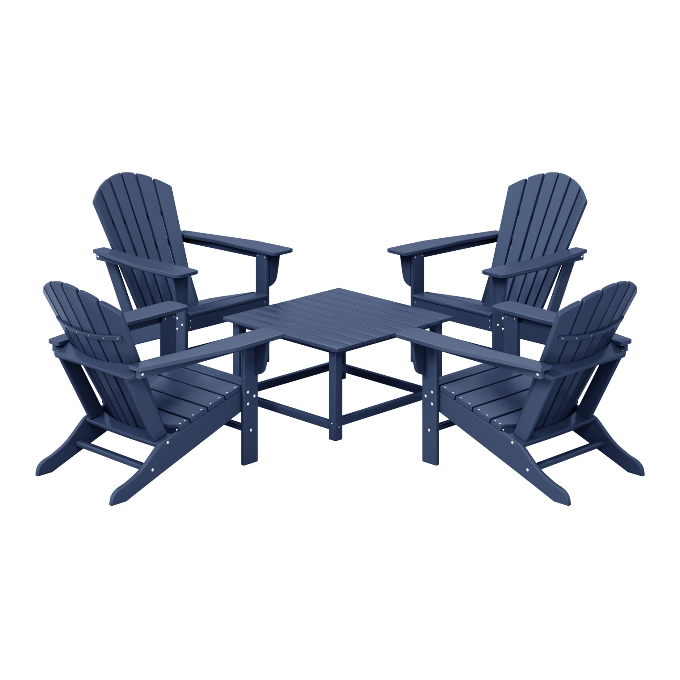 Portside 5-Piece Outdoor Patio HDPE Adirondack Chair With Square Coffee Table Conversation Set