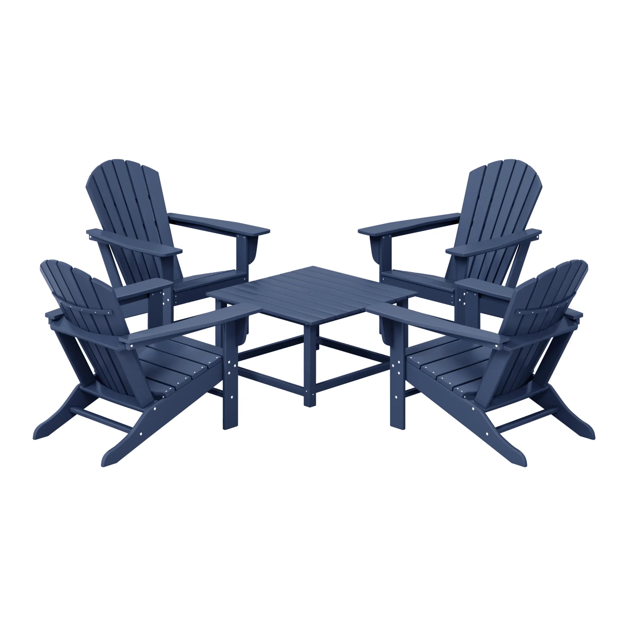 Portside 5-Piece Outdoor Patio HDPE Adirondack Chair With Square Coffee Table Conversation Set