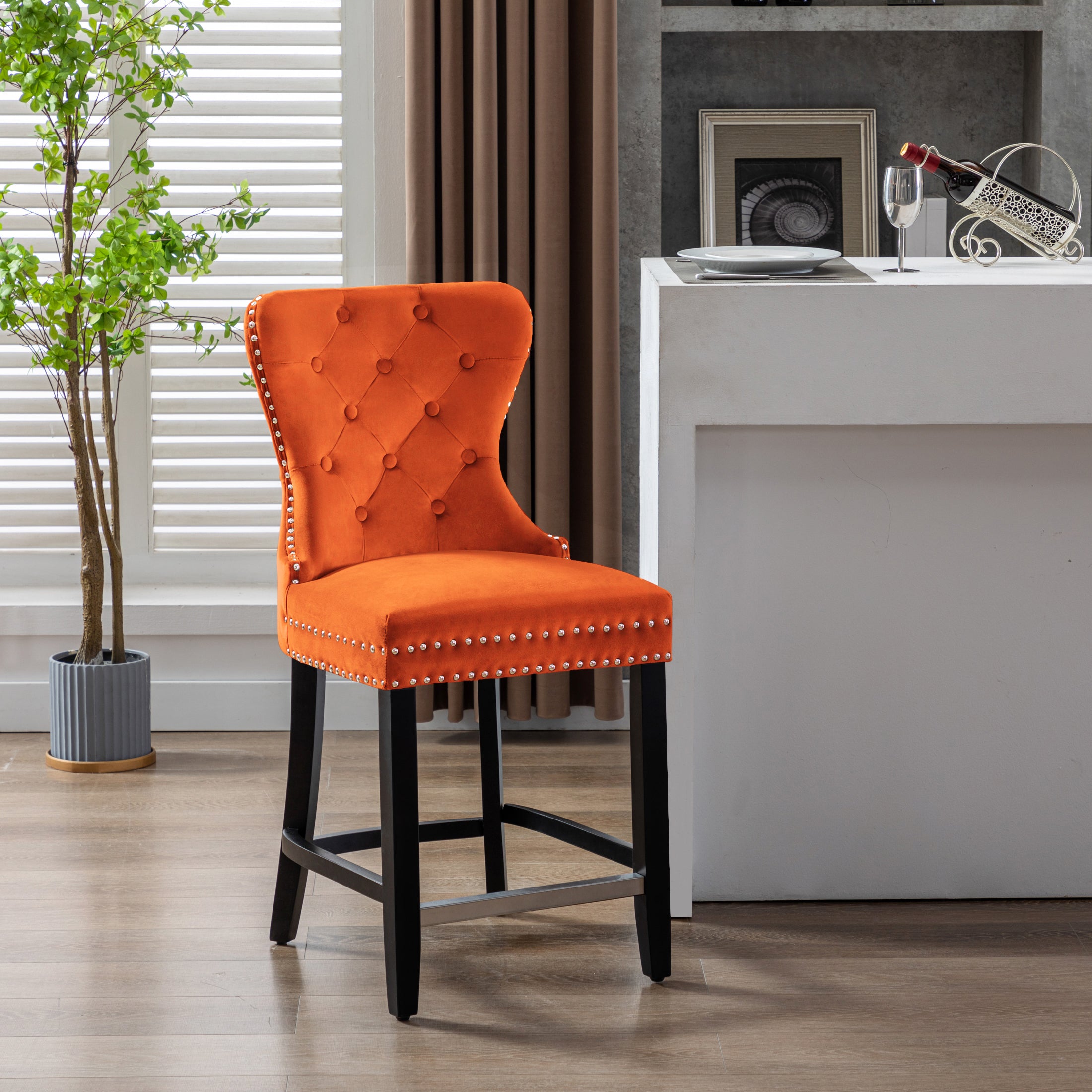 Hank 24" Tufted Velvet Counter Stool, Black