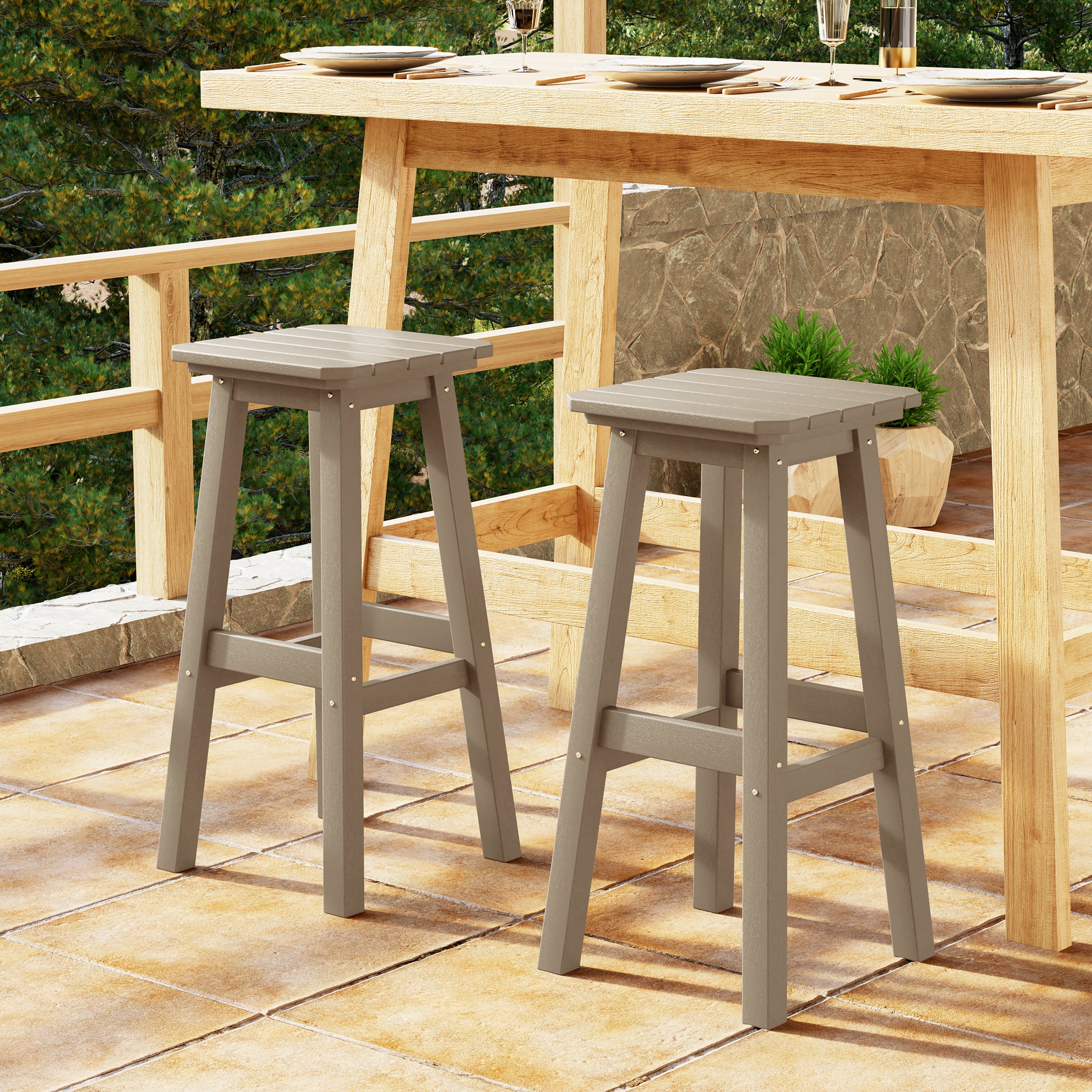 Paradise 29" HDPE Outdoor Patio Square Bar Stools (Set of 2)