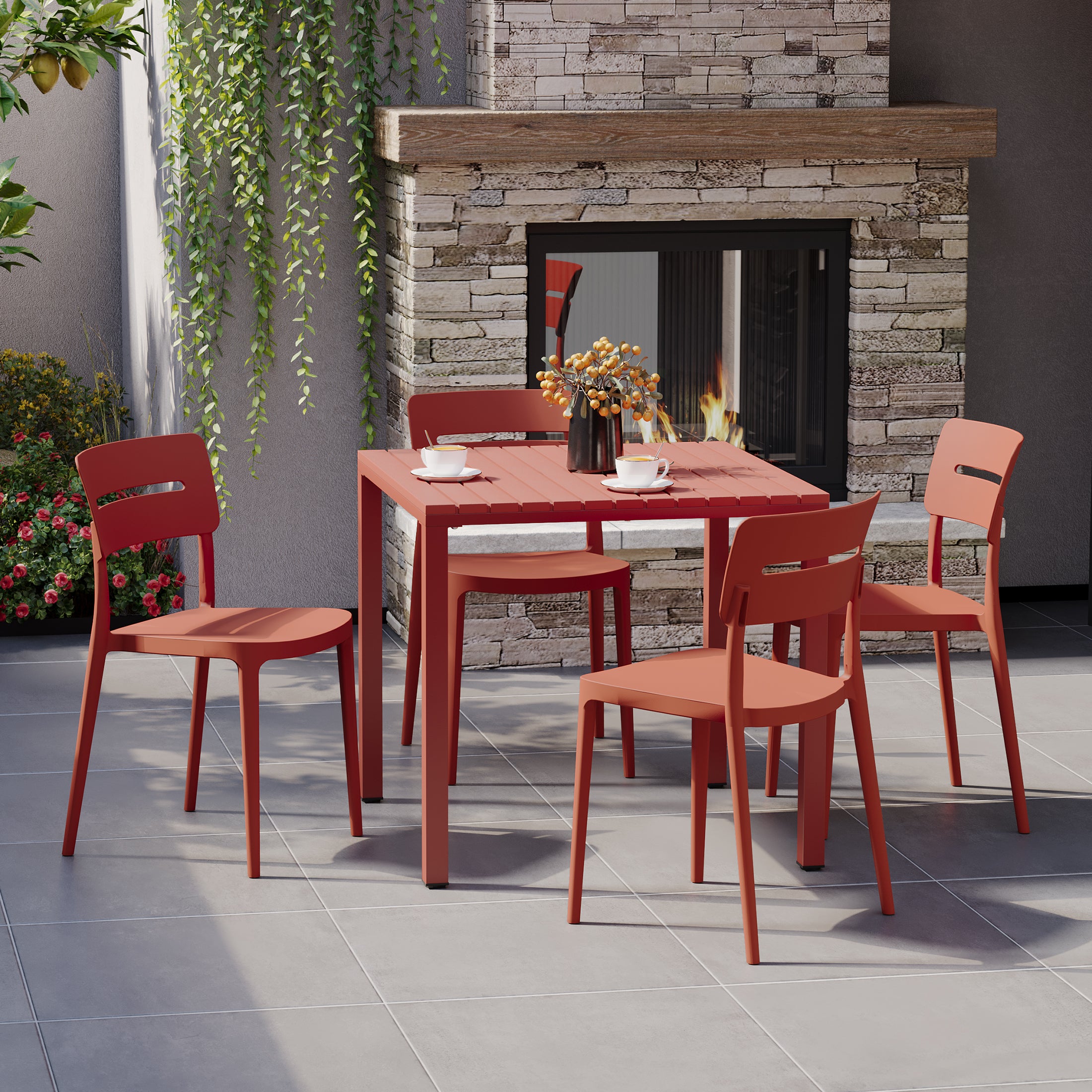 Sunshine 5-Piece Outdoor Metal Frame Dining Table Patio Set with Stackable Patio Dining Chairs