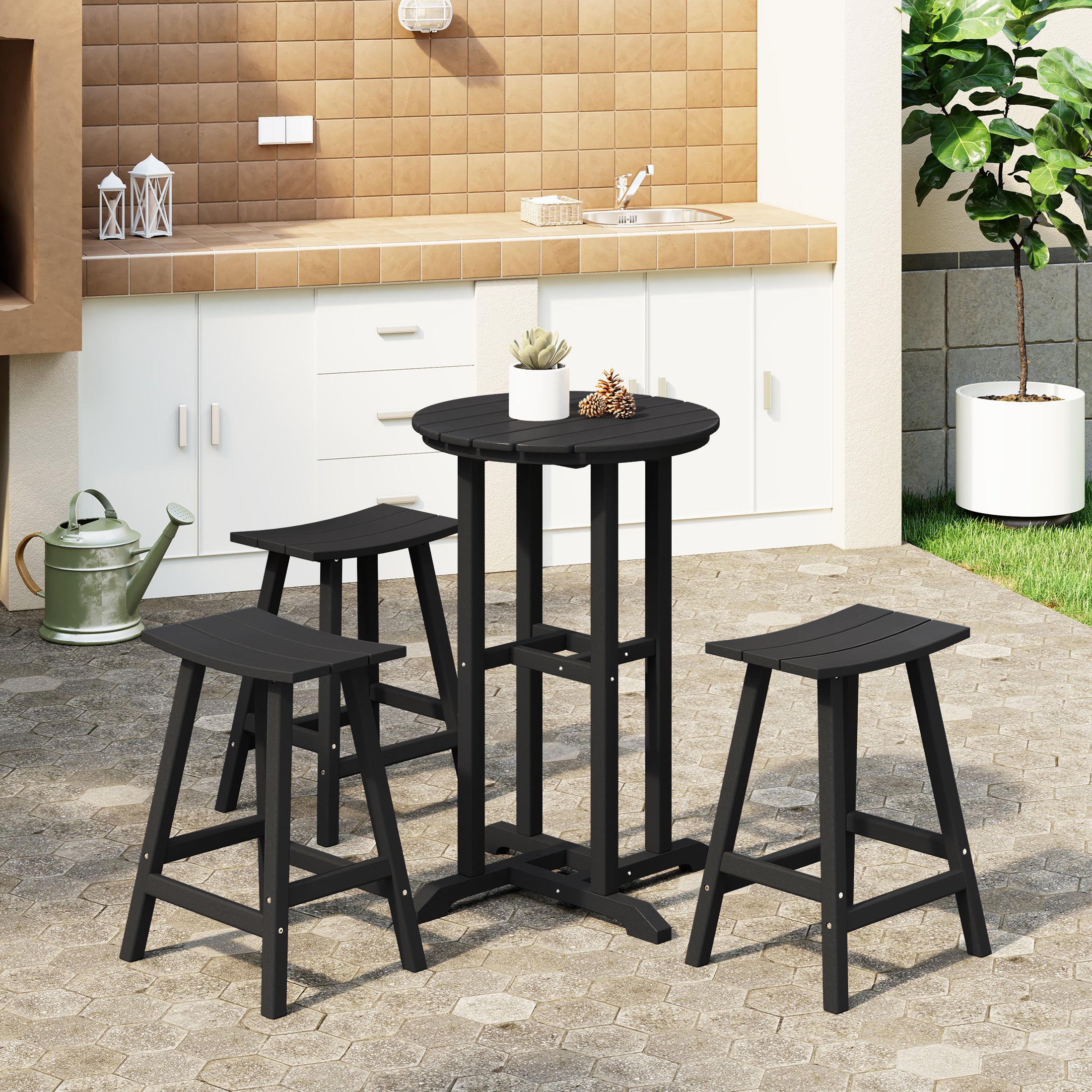 Paradise Outdoor Patio Counter Height Bar Stools Bistro Bar Table 4-Piece Set