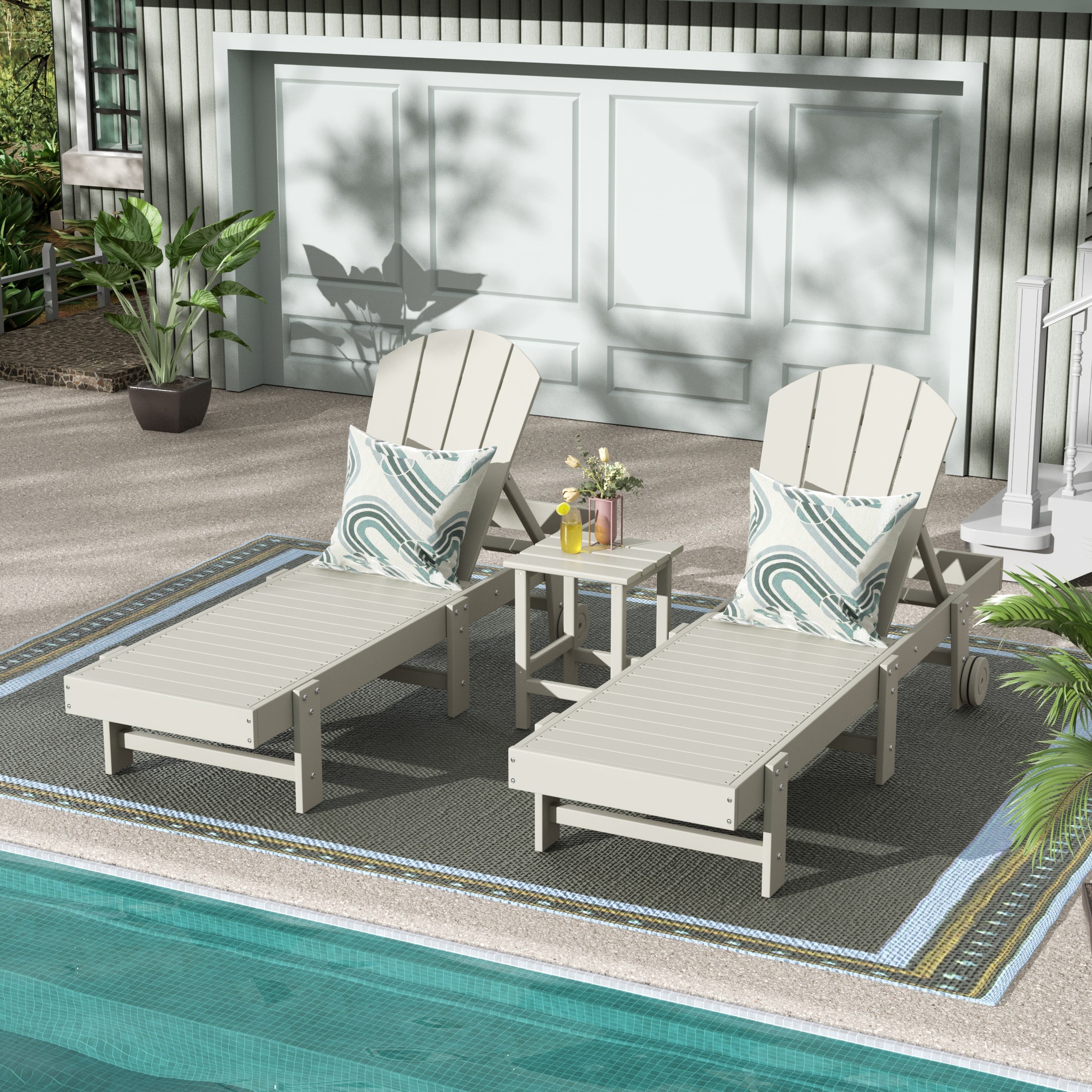 Paradise 3 Piece Poly Reclining Chaise Lounge With Wheels