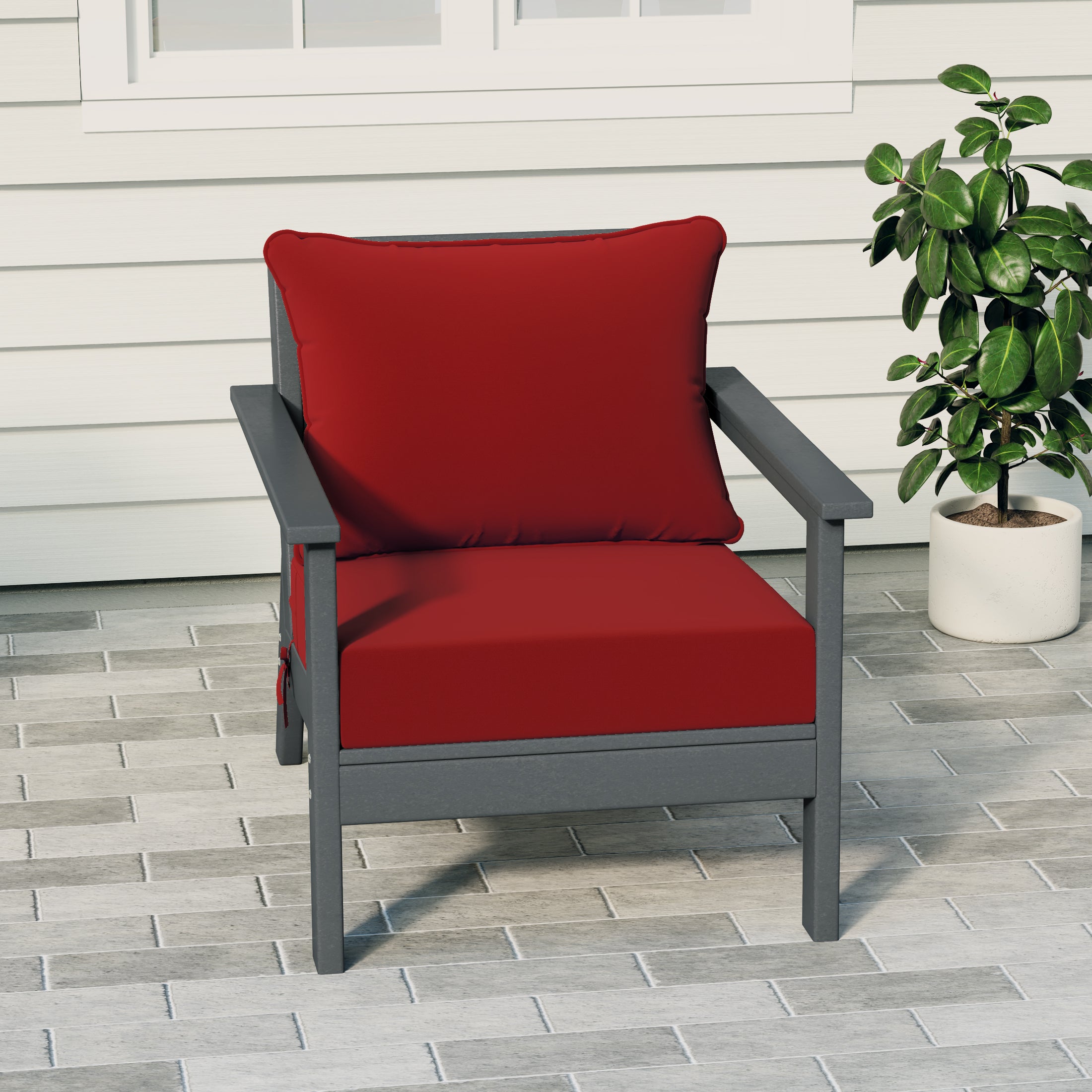 Portsmouth Outdoor Modern HDPE Patio Club Chair with Deep Seat Cushions