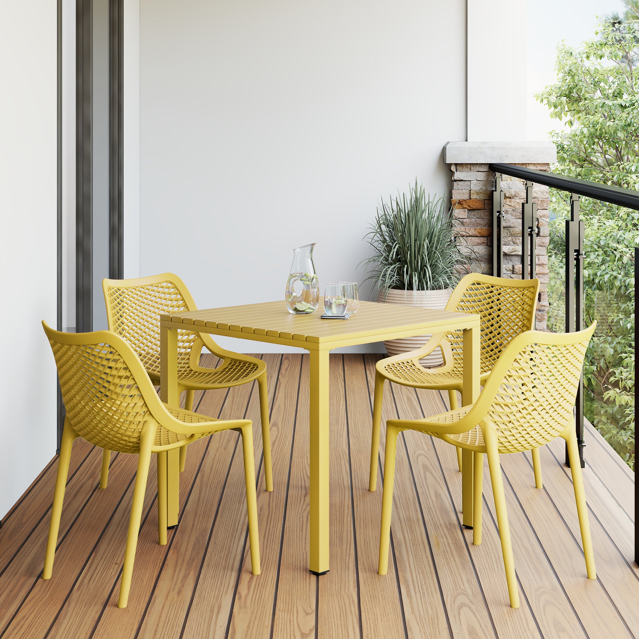 Sunshine 5-Piece Outdoor Patio Metal Frame Dining Table Set with Stackable Patio Dining Chairs