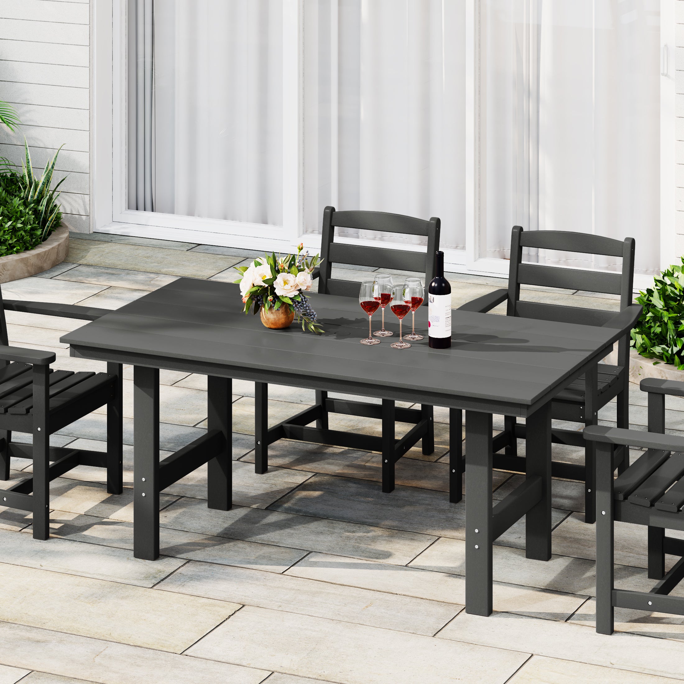 Palms Outdoor Modern HDPE 66" Wide Rectangle Patio Dining Table for 6