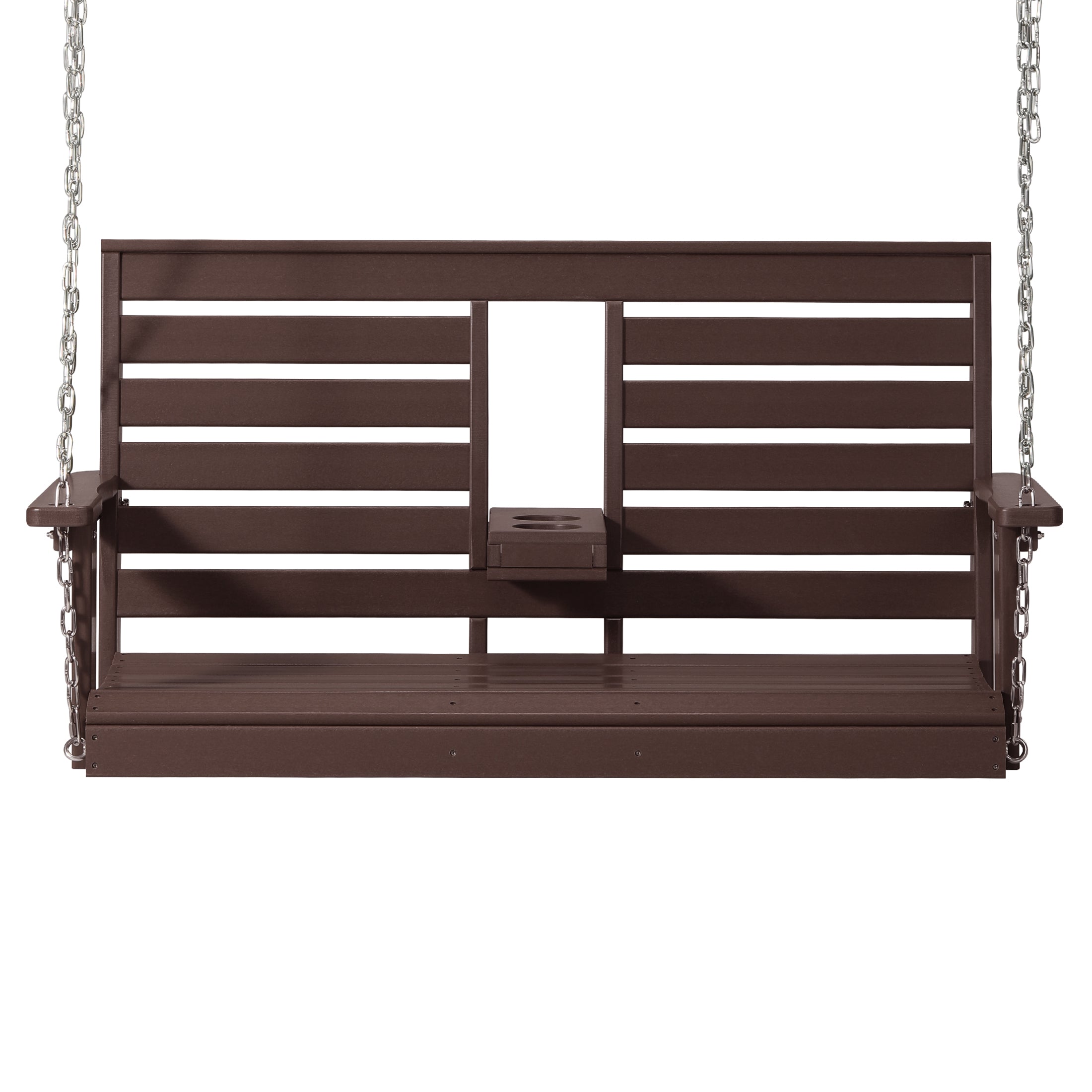 Charleston Outdoor HDPE 54" Front Hanging Porch Swing Bench With Cupholders