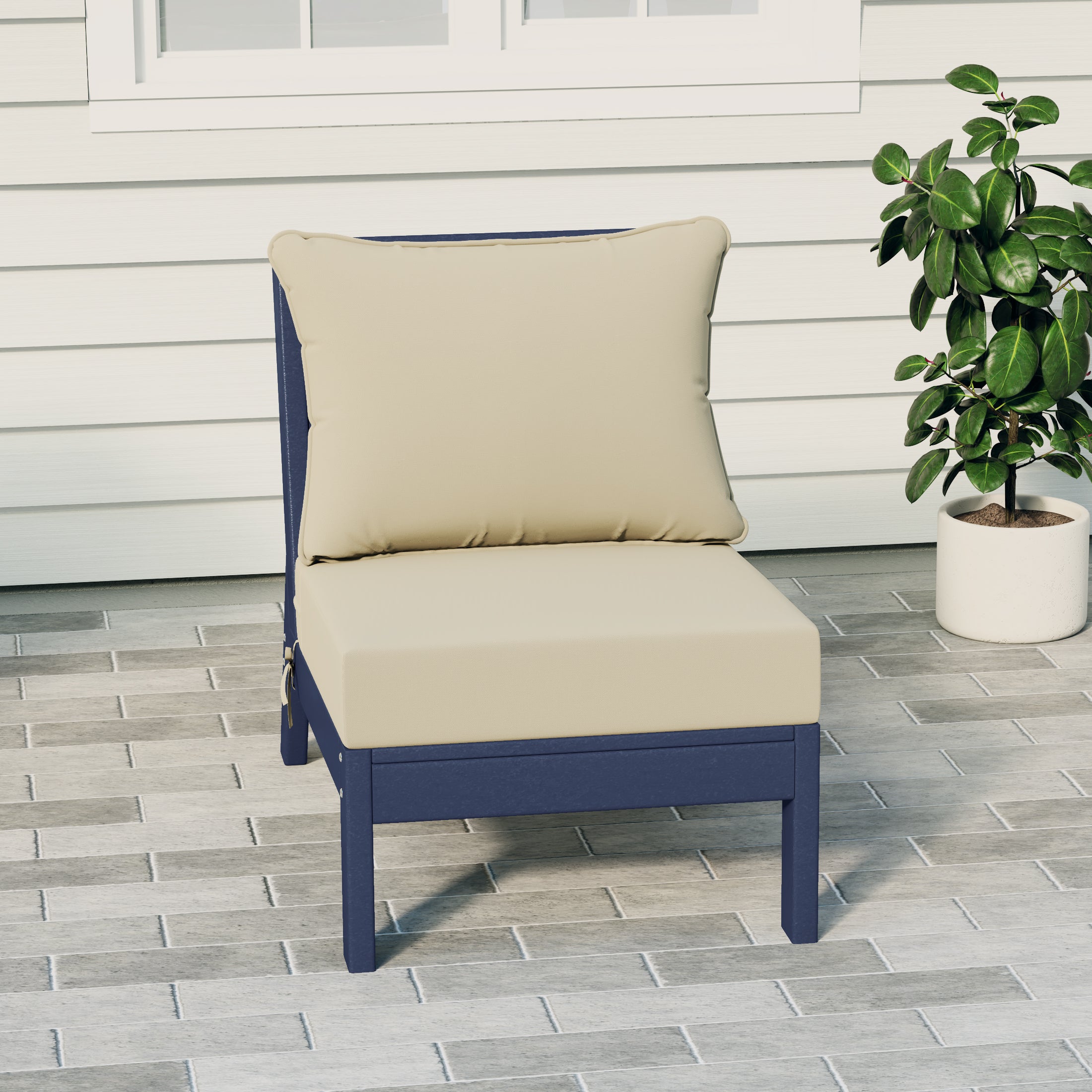 Portsmouth Outdoor HDPE Deep Seating Modular Armless Patio Chair with Patio Cushions