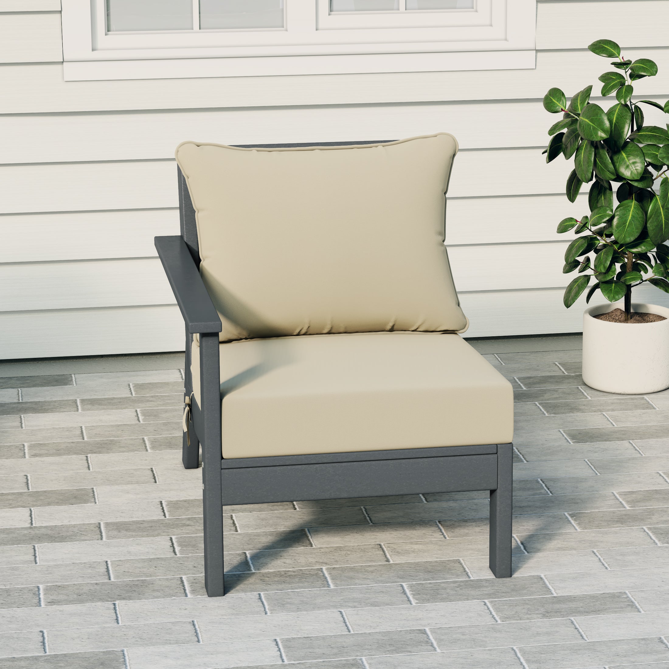 Portsmouth Outdoor Patio HDPE Left Arm Sectional Corner Club Chair with Patio Cushions
