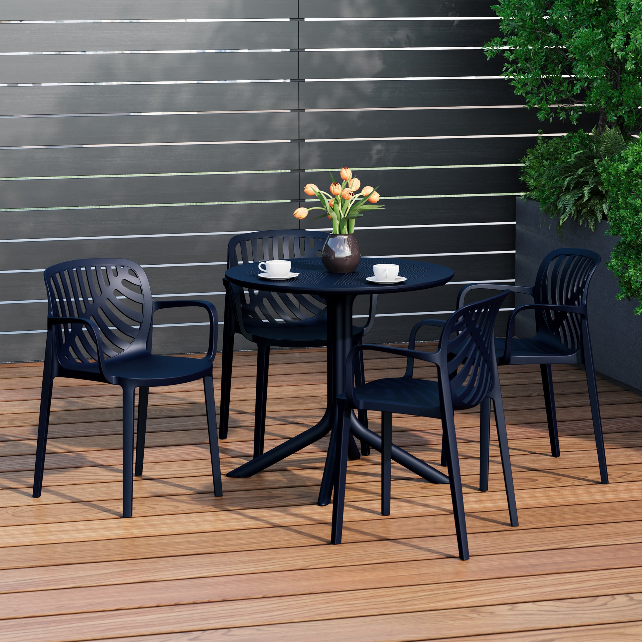 Sunshine 5-Piece Outdoor Resin Round Patio Dining Table Set with Modern Stackable Patio Dining Chairs