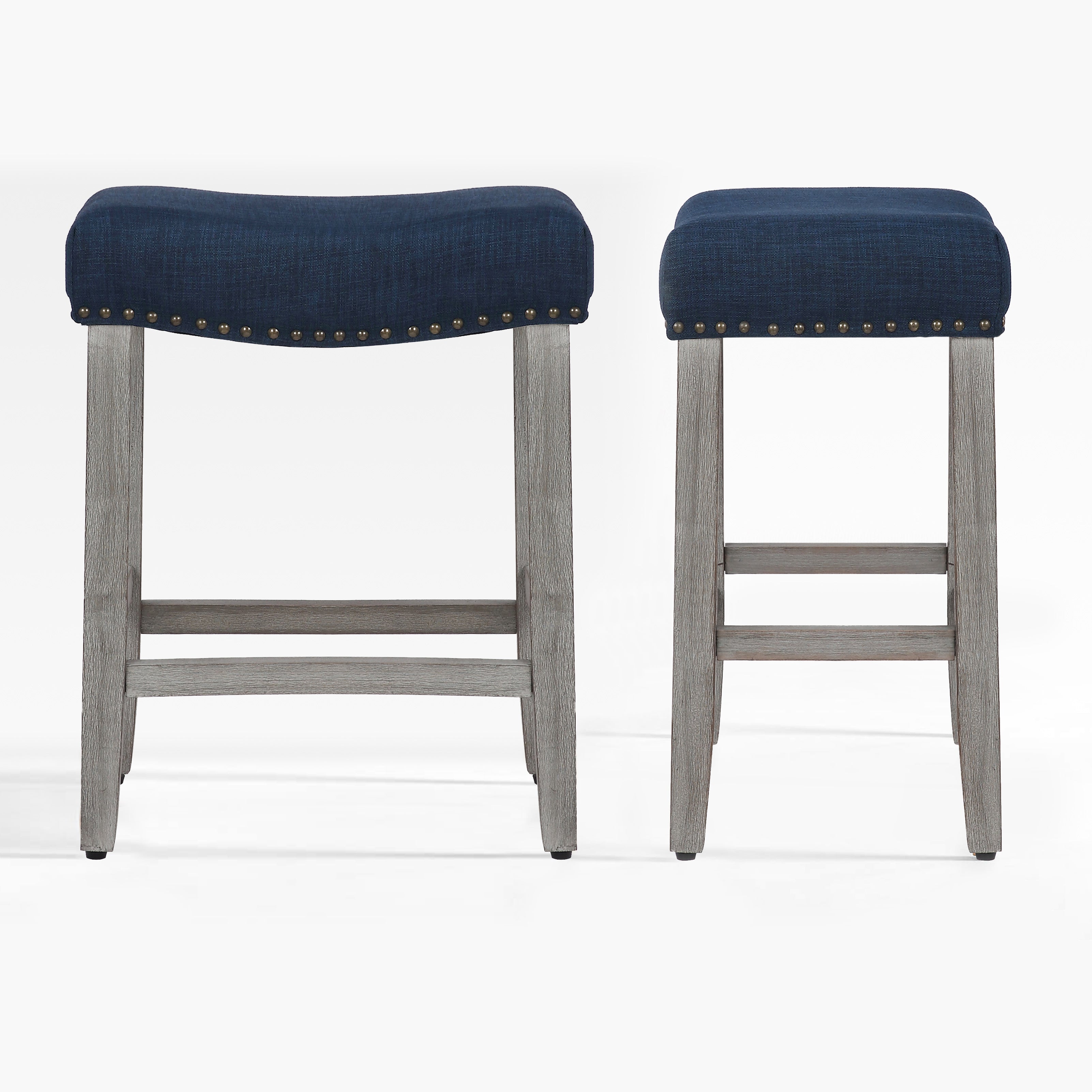 Bulmon 24" upholstered nail head bar counter stools with Gray color legs (2 piece set)