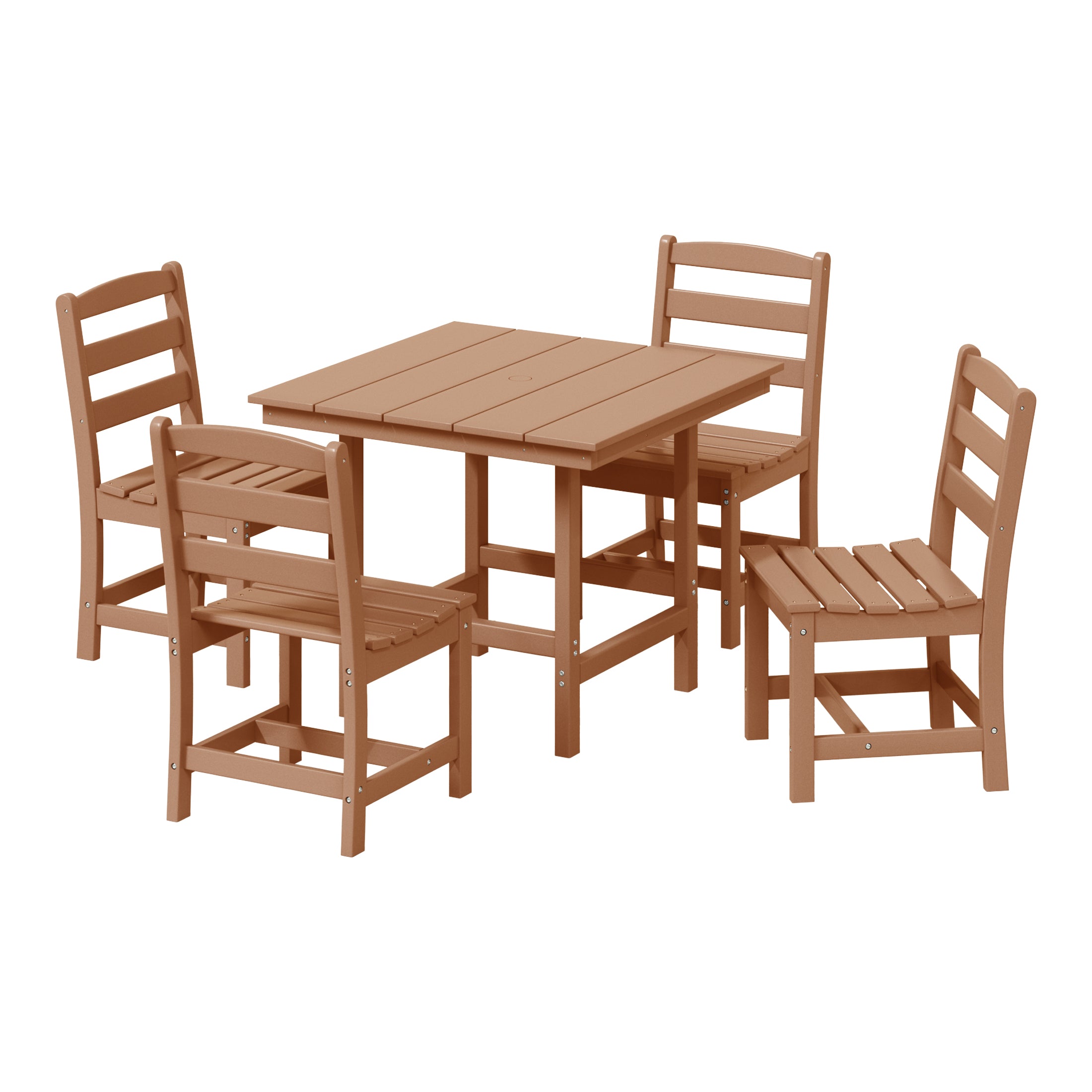 Palms 5-Piece HDPE Outdoor Square Patio Dining Table Set with Armless Side Chairs