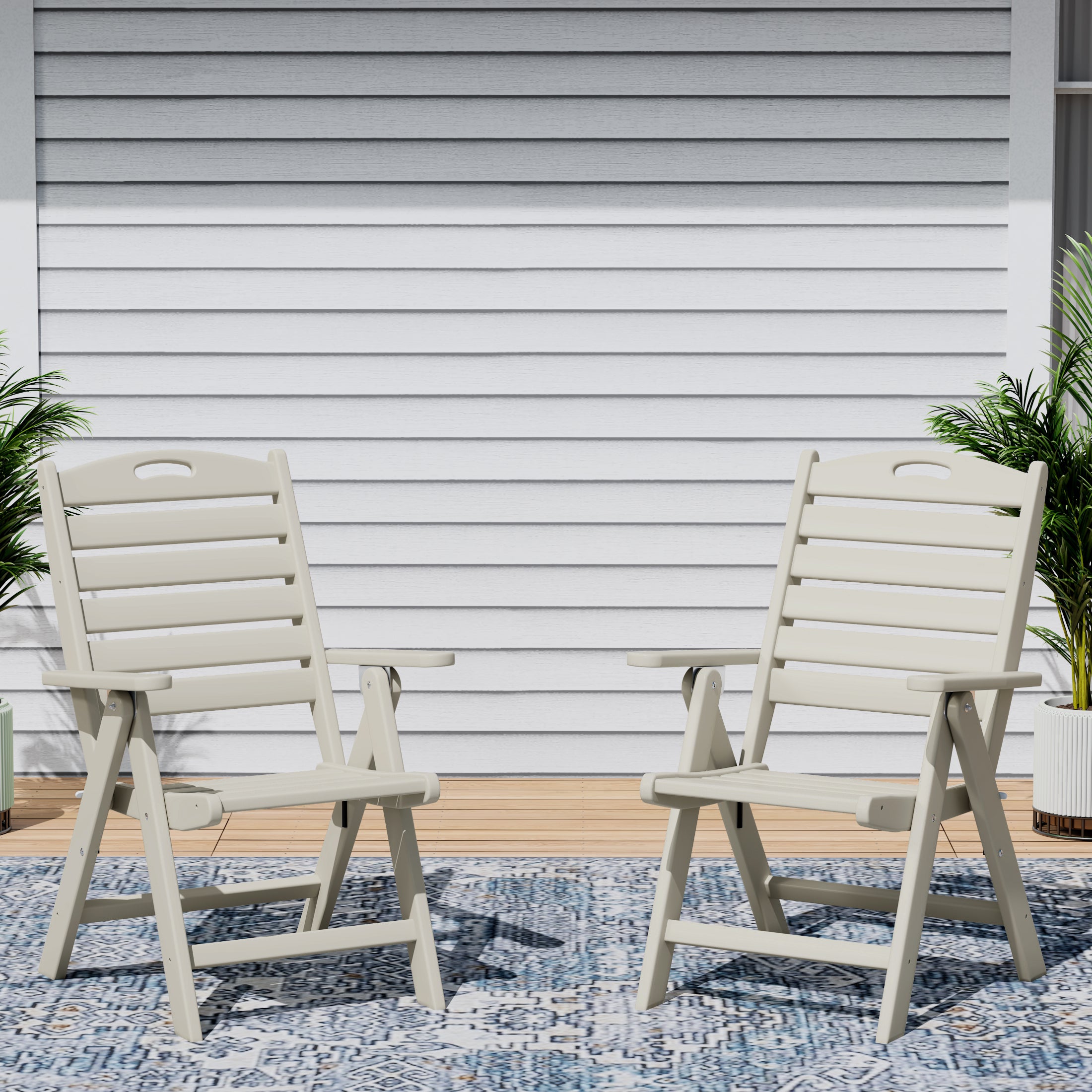 Cayman HDPE Adjustable Highback Folding Outdoor Patio Dining Chairs Set of 2