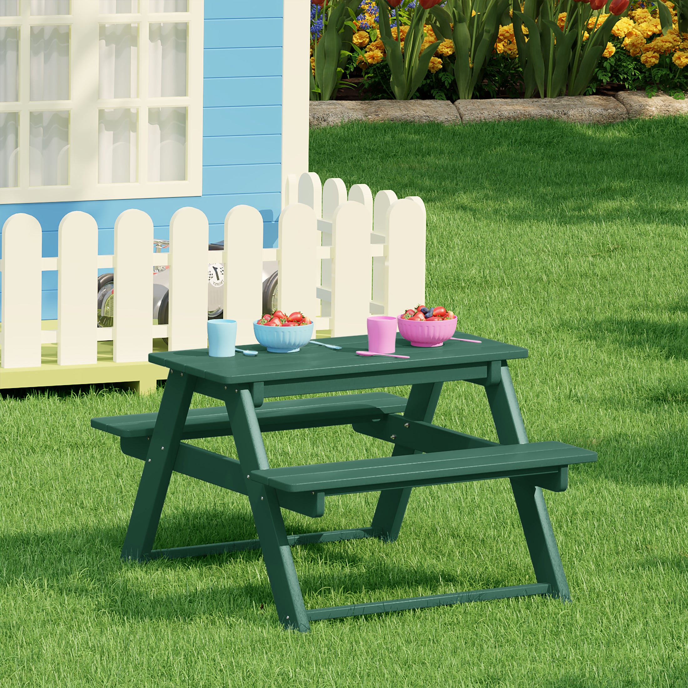 Paradise Outdoor Patio Kids HDPE Plastic Picnic Bench Table
