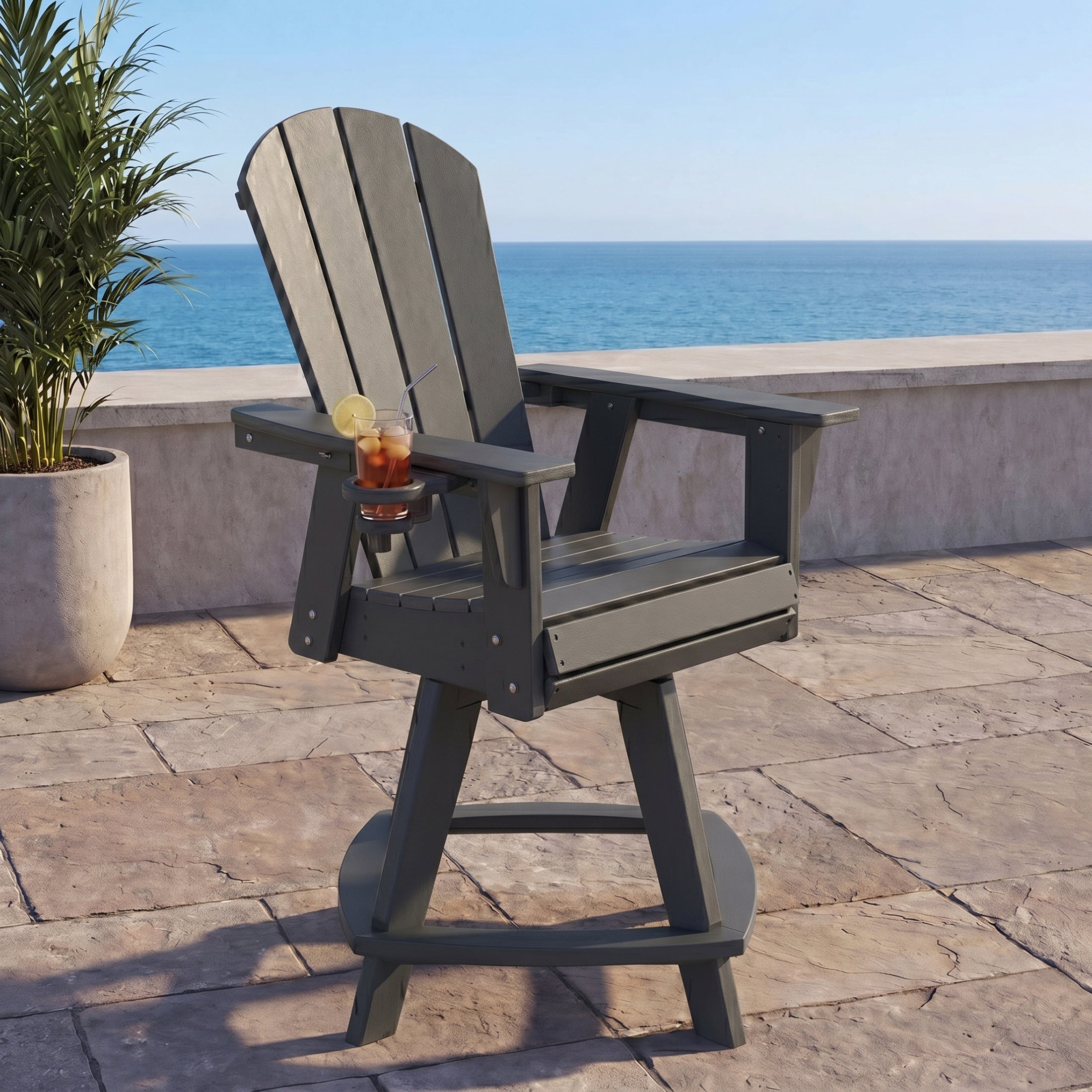 Paradise Outdoor HDPE Adirondack Swivel Counter Height Bar Chair With Cup Holder