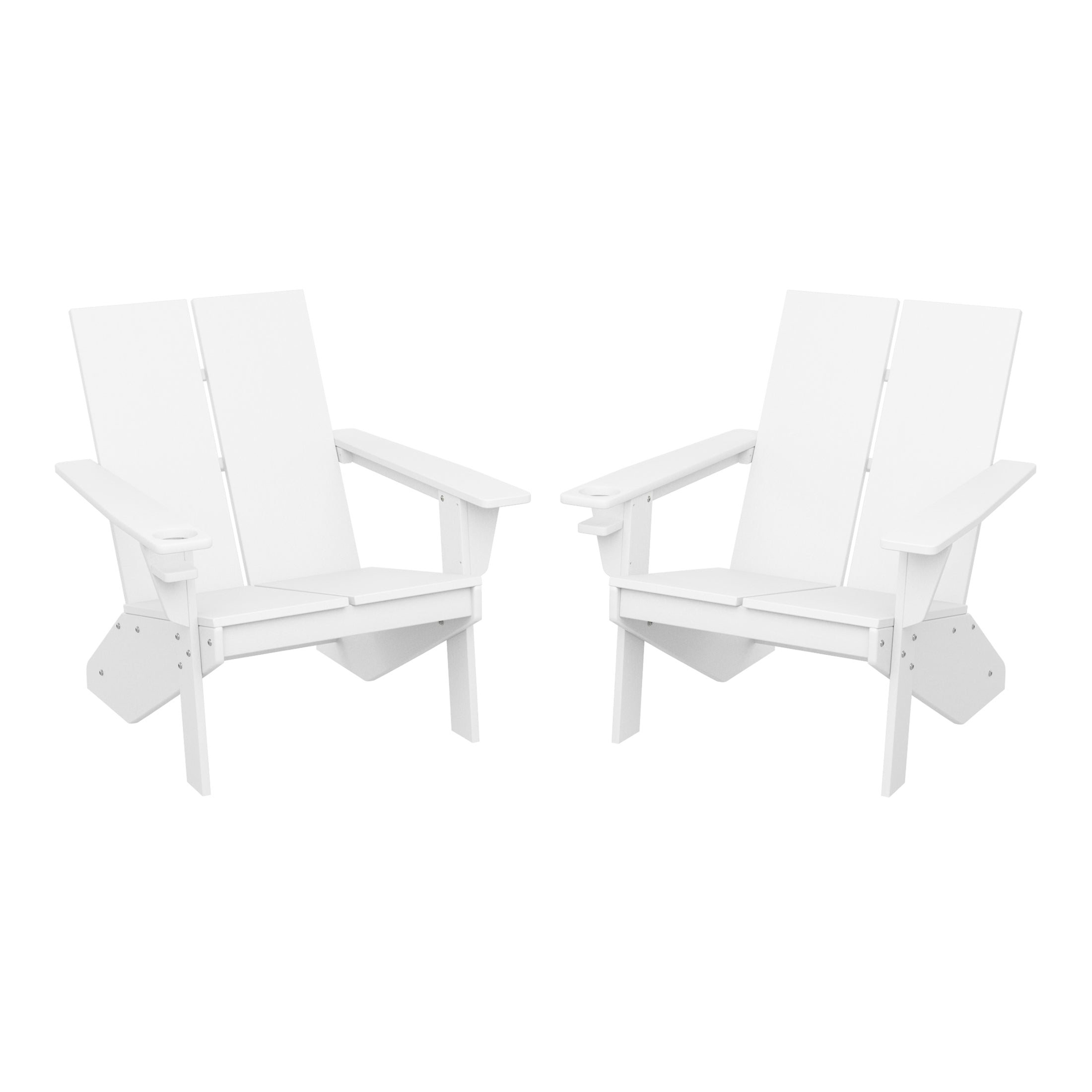 Seaview Outdoor HDPE Modern Adirondack Chair with Cup Holder (Set of 2)