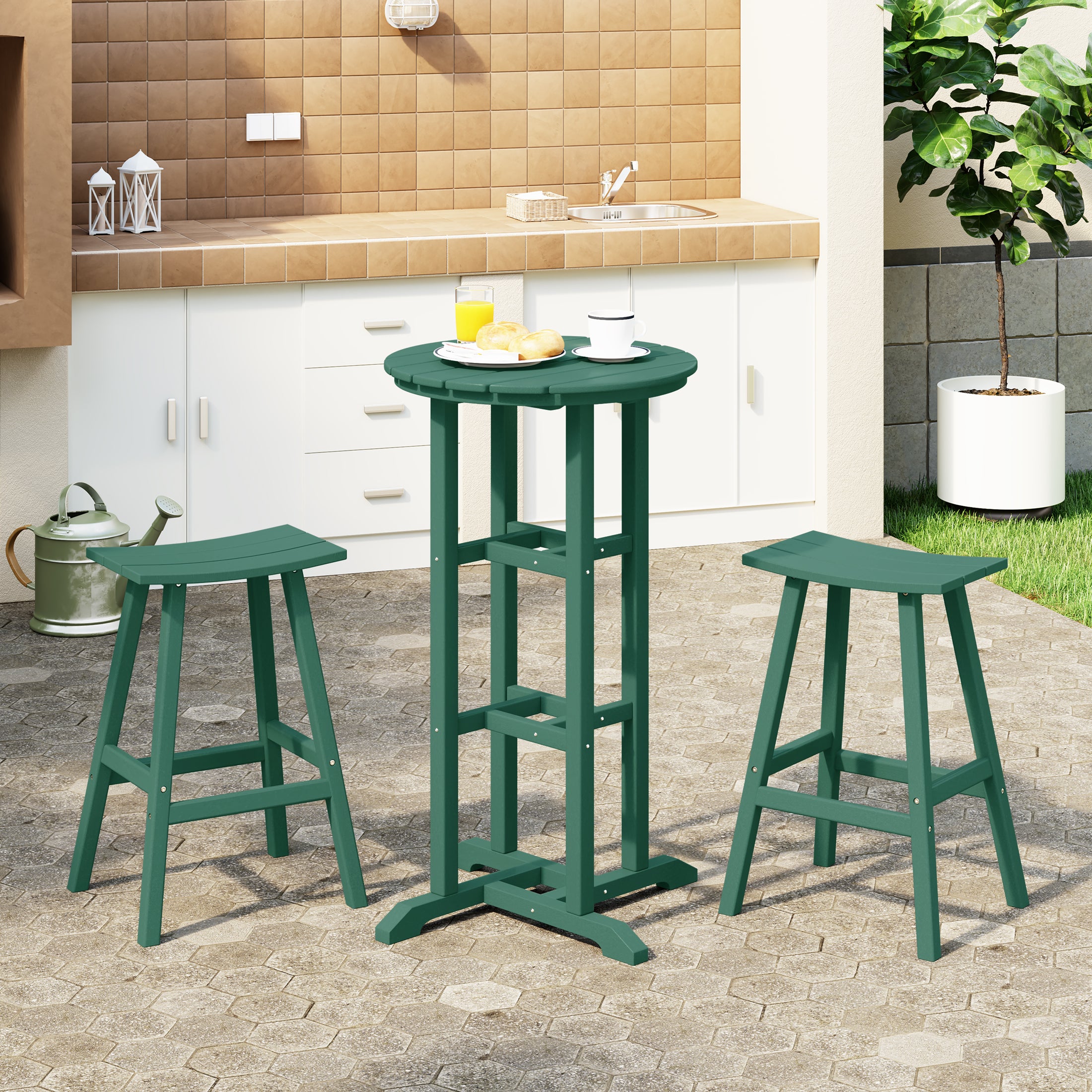 Paradise Outdoor Patio Bar Height Table and Bar Stool 3-Piece Dining Set