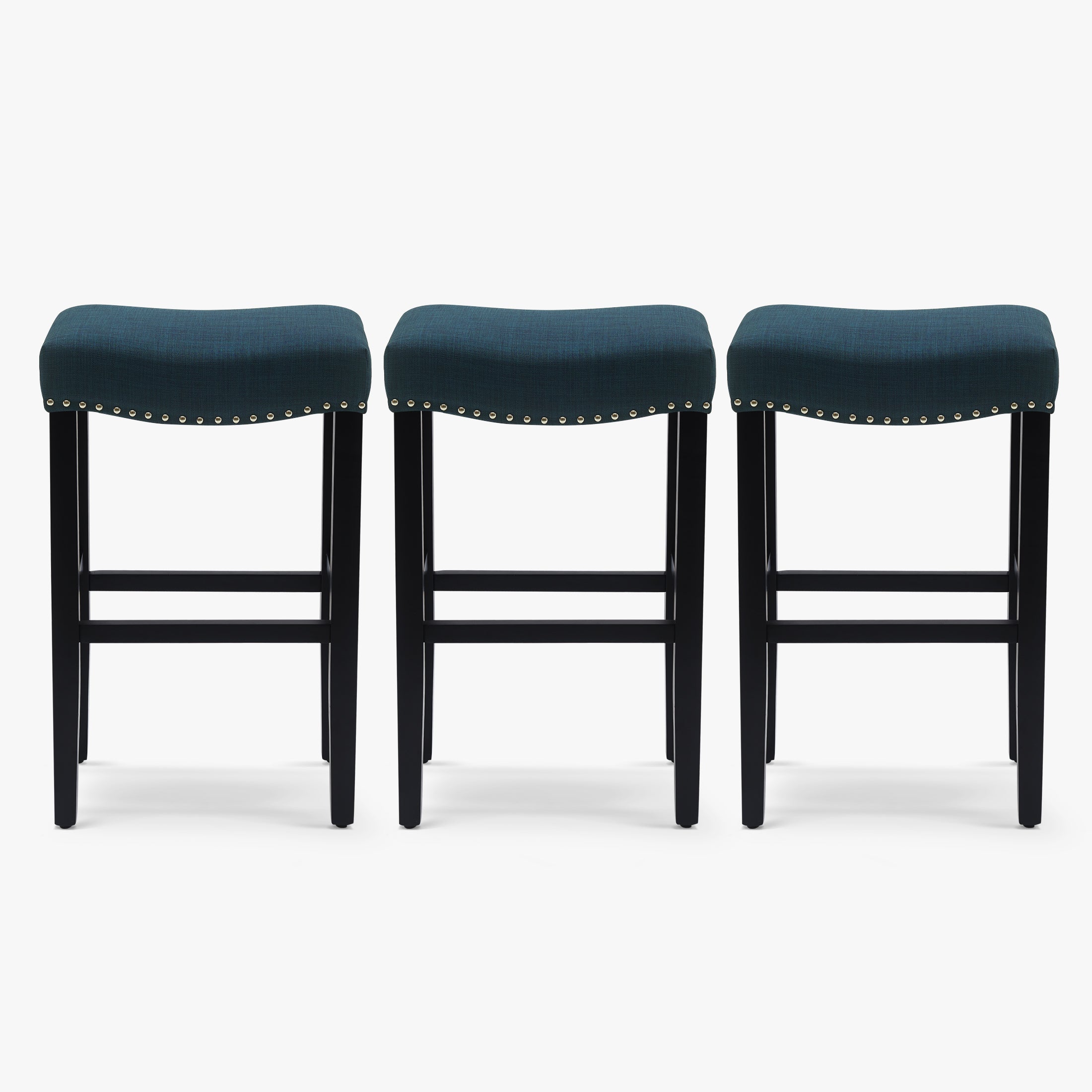 Bulmon 29" Upholstered Saddle Seat Black Bar Stool (Set of 3)