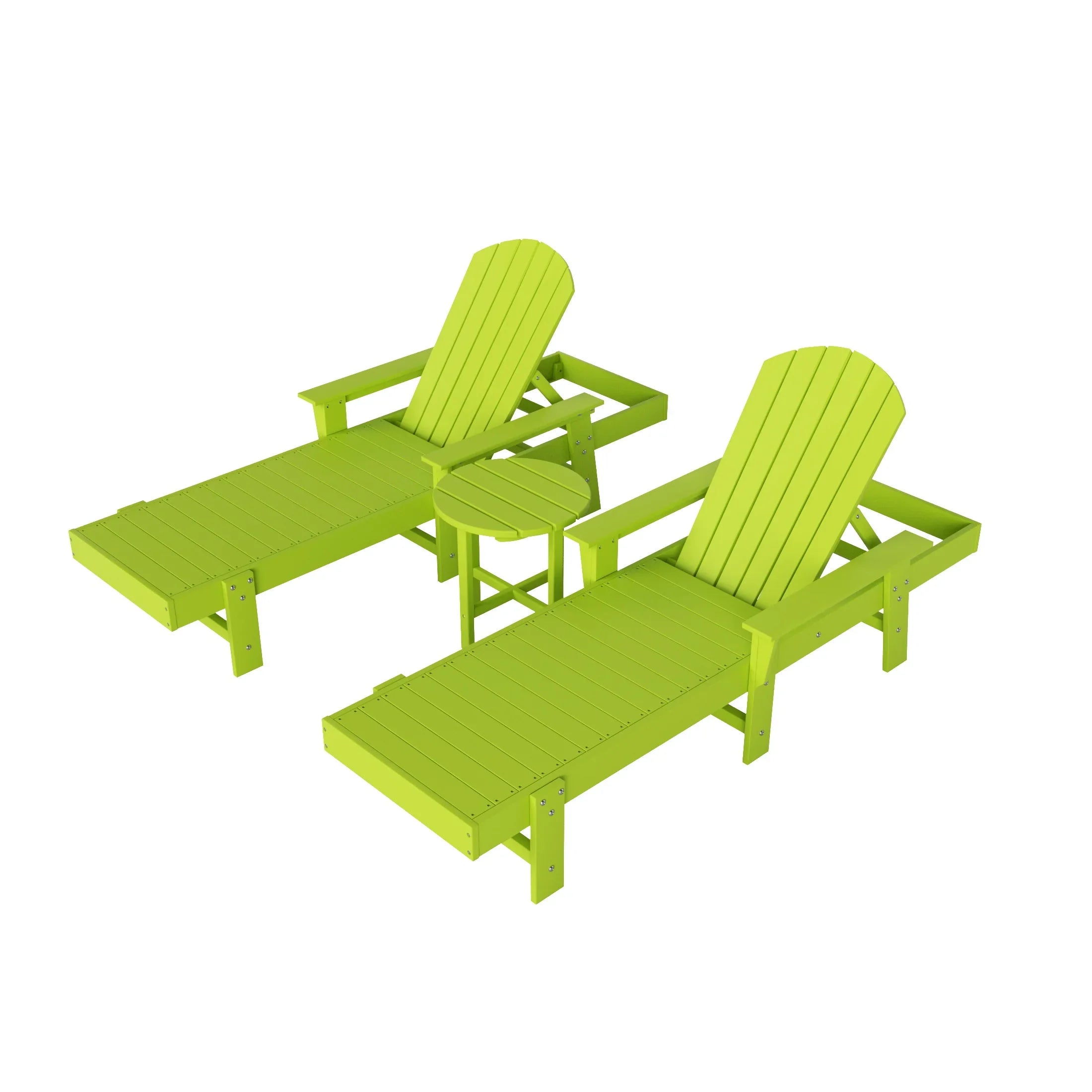 Portside 3 Piece Adirondack Poly Reclining Chaise Lounge With Arms
