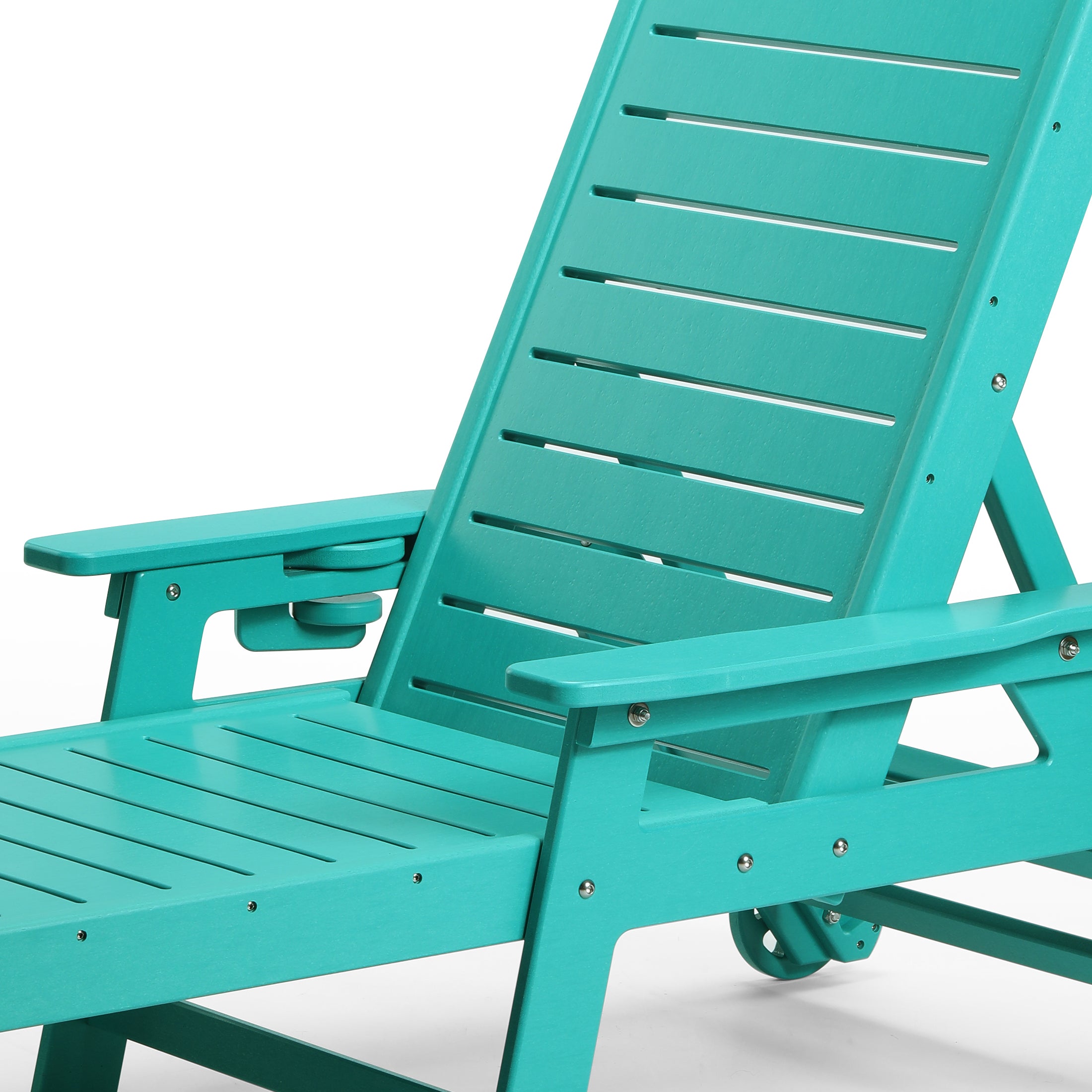 Lago Outdoor HDPE Patio Chaise Lounges With Wheels & Cup Holder (Set of 4)