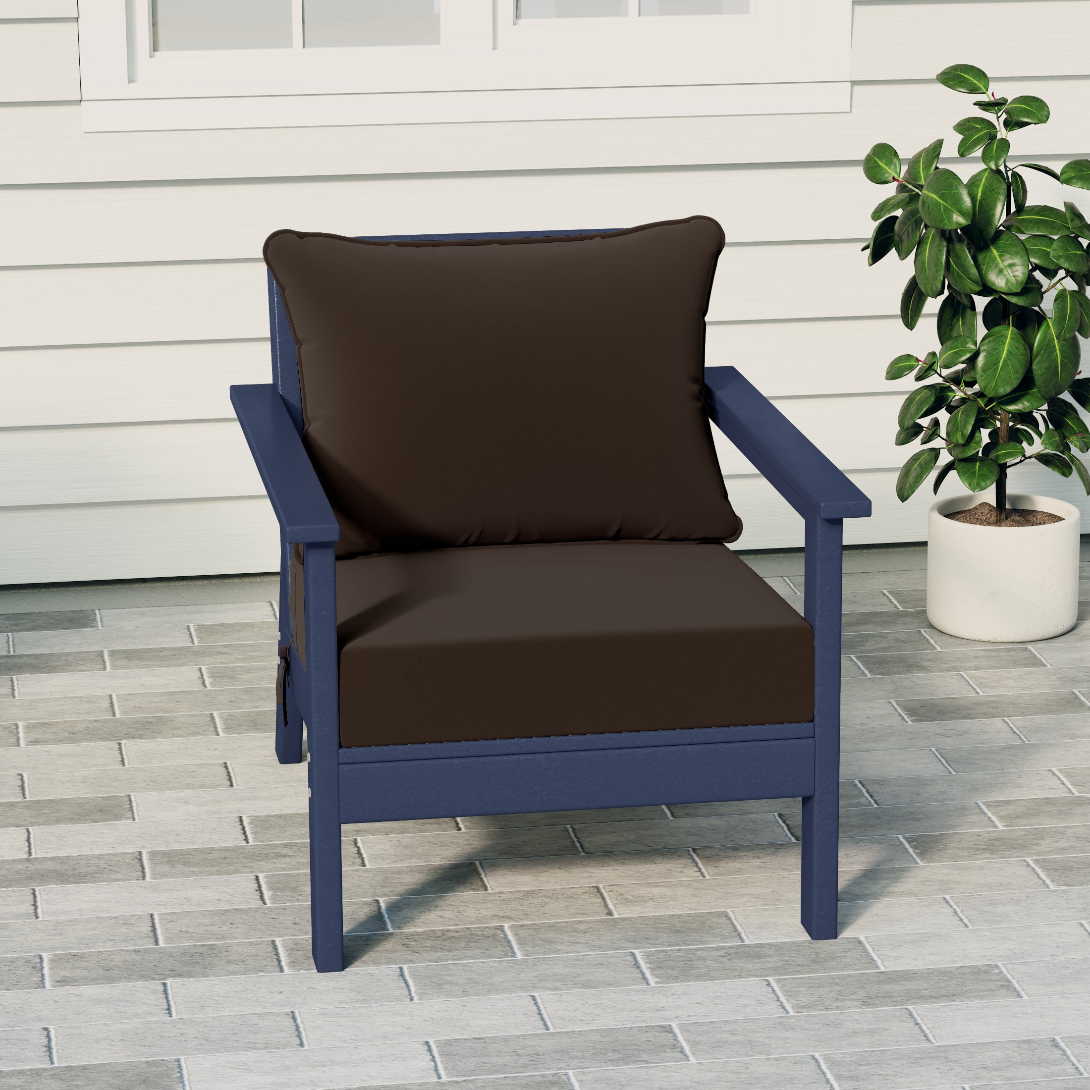 Portsmouth Outdoor Modern HDPE Patio Club Chair with Deep Seat Cushions