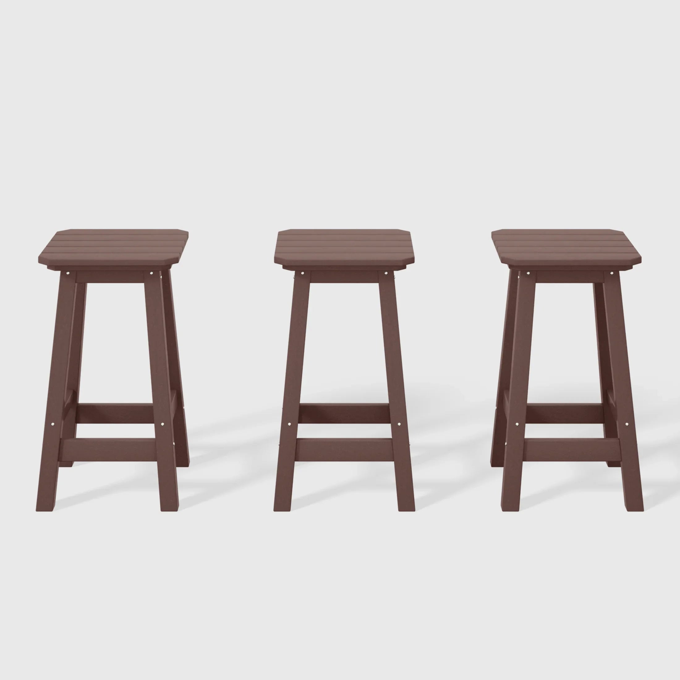Paradise 24" HDPE Outdoor Patio Counter High Backless Square Bar Stools Set of Three
