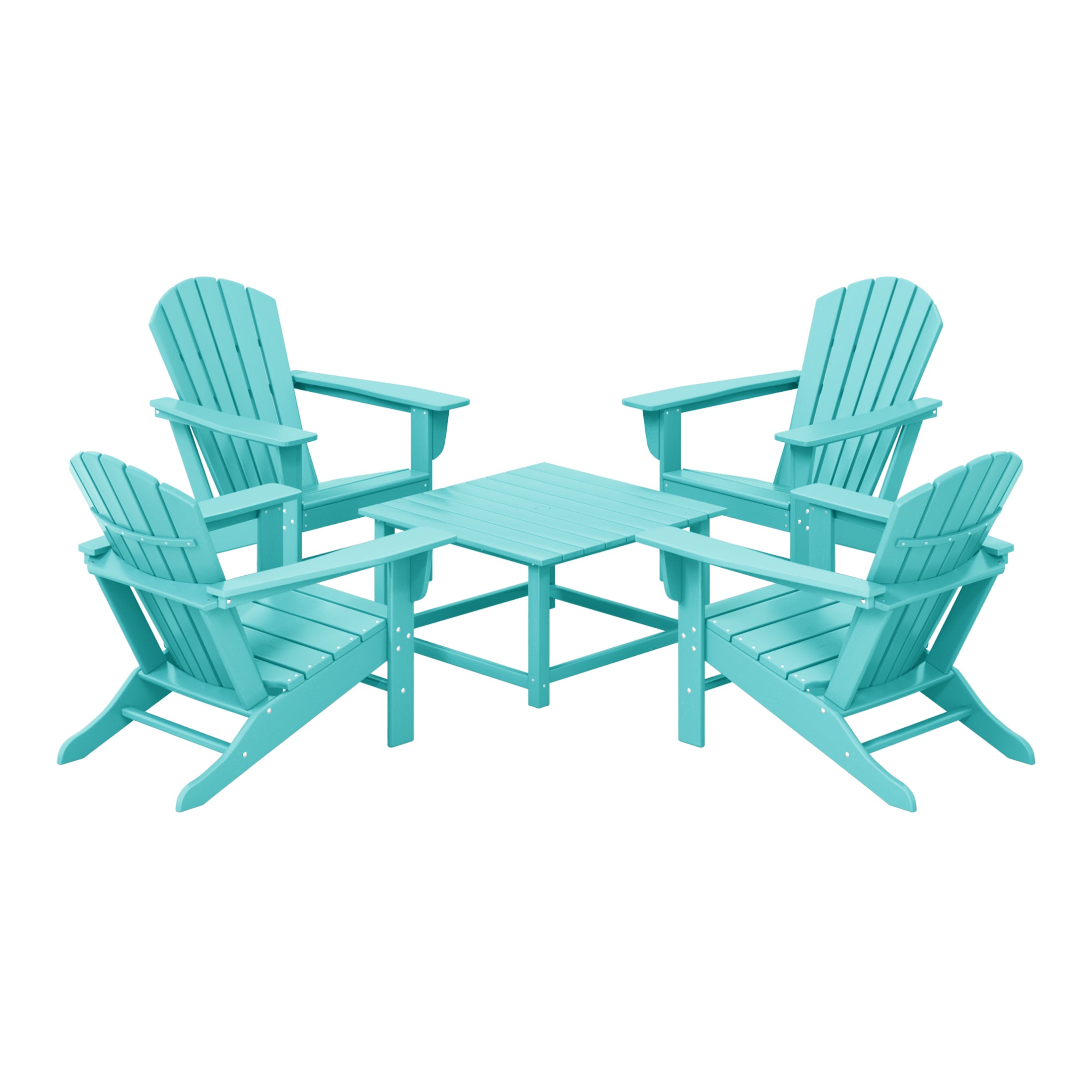 Portside 5-Piece Outdoor Patio HDPE Adirondack Chair With Square Coffee Table Conversation Set