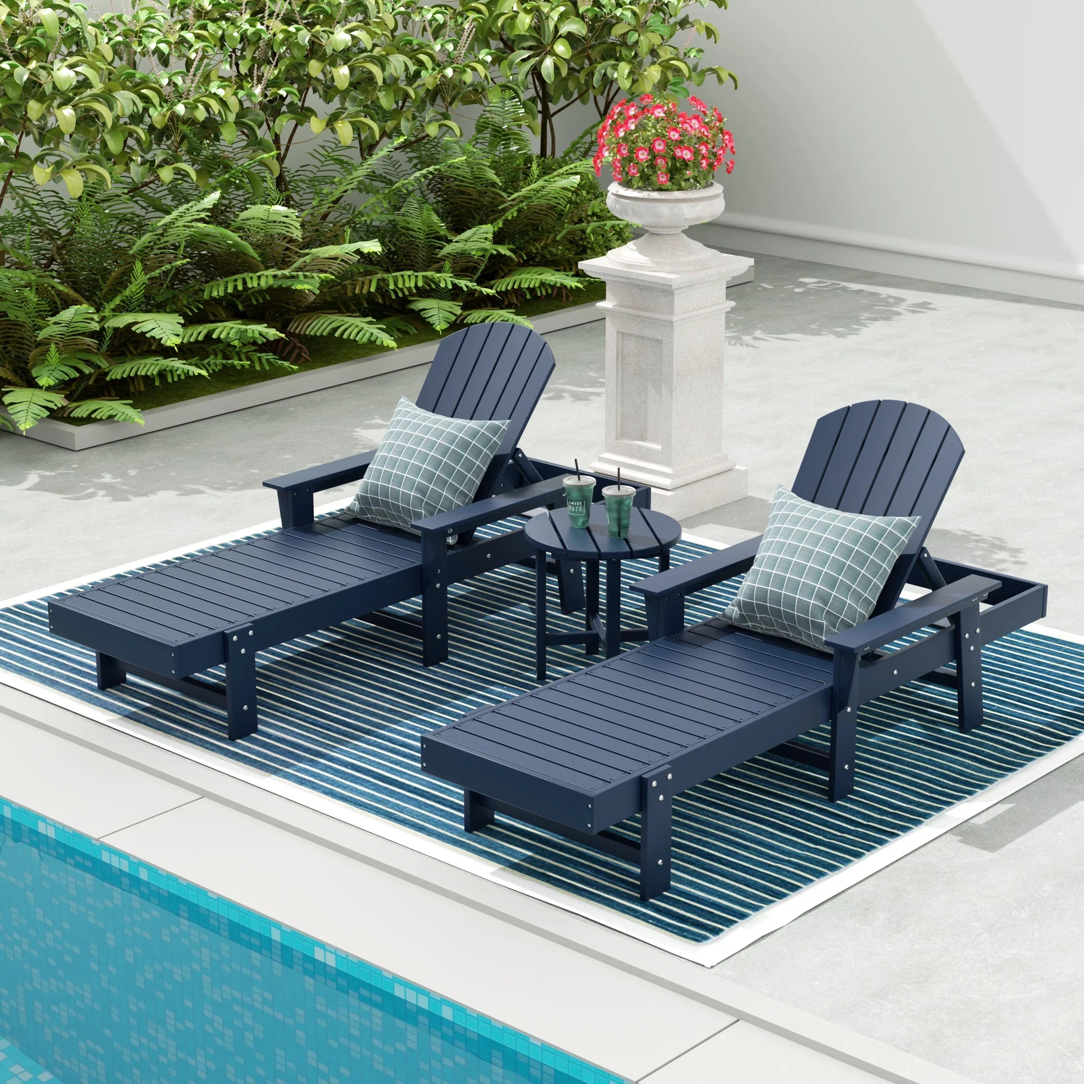 Portside 3 Piece Adirondack Poly Reclining Chaise Lounge With Arms