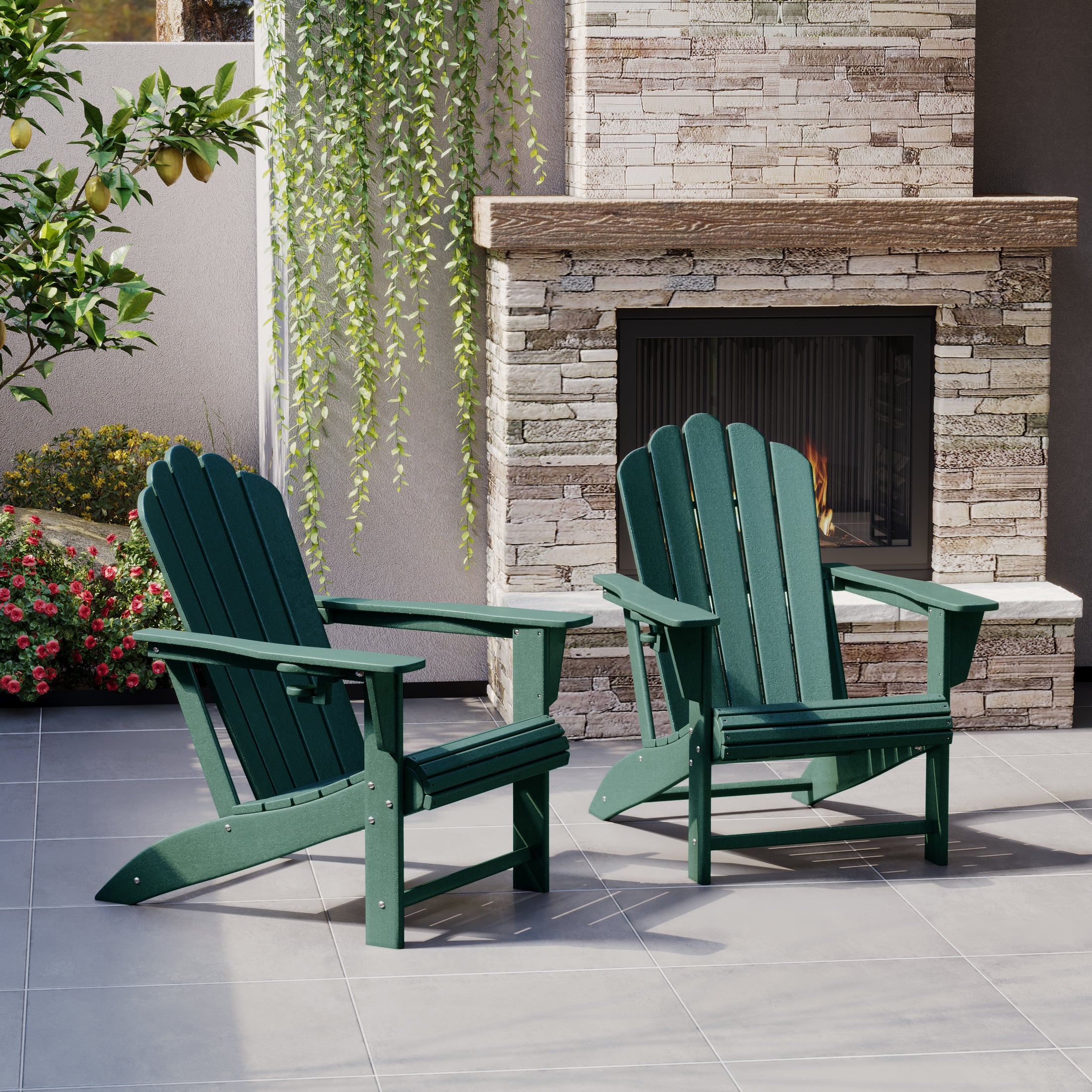 Lakeview Outdoor Patio HDPE Adirondack Chairs With Cup Holders (Set of