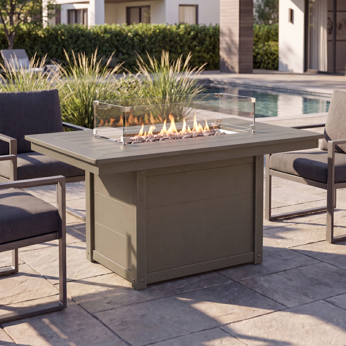 Sol 46" Modern Outdoor 55,000 BTU Patio Gas Propane Rectangle Deck Fire Pit Table