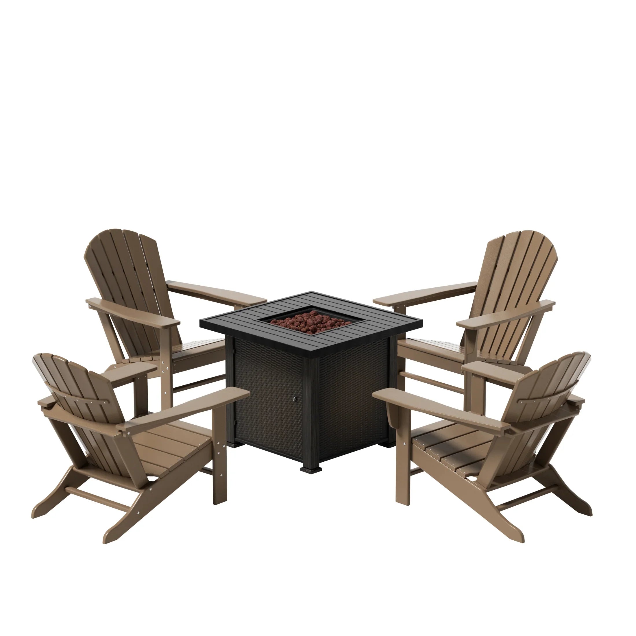 Portside Dylan Outdoor Patio Adirondack Chair With Square Fire Pit Table Sets