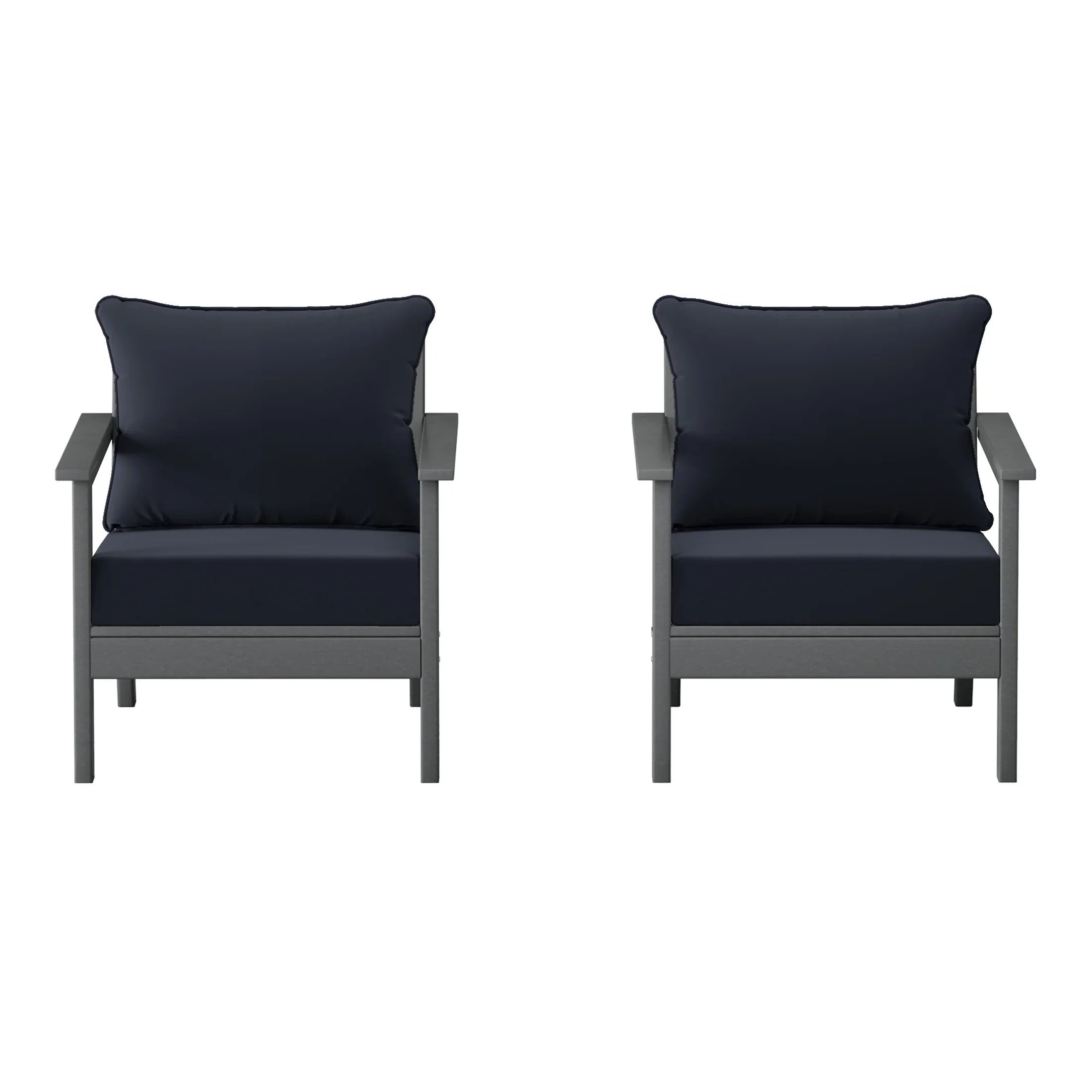 Portsmouth Outdoor Modern HDPE Patio Club Chairs with Deep Seat Cushions (Set of 2)