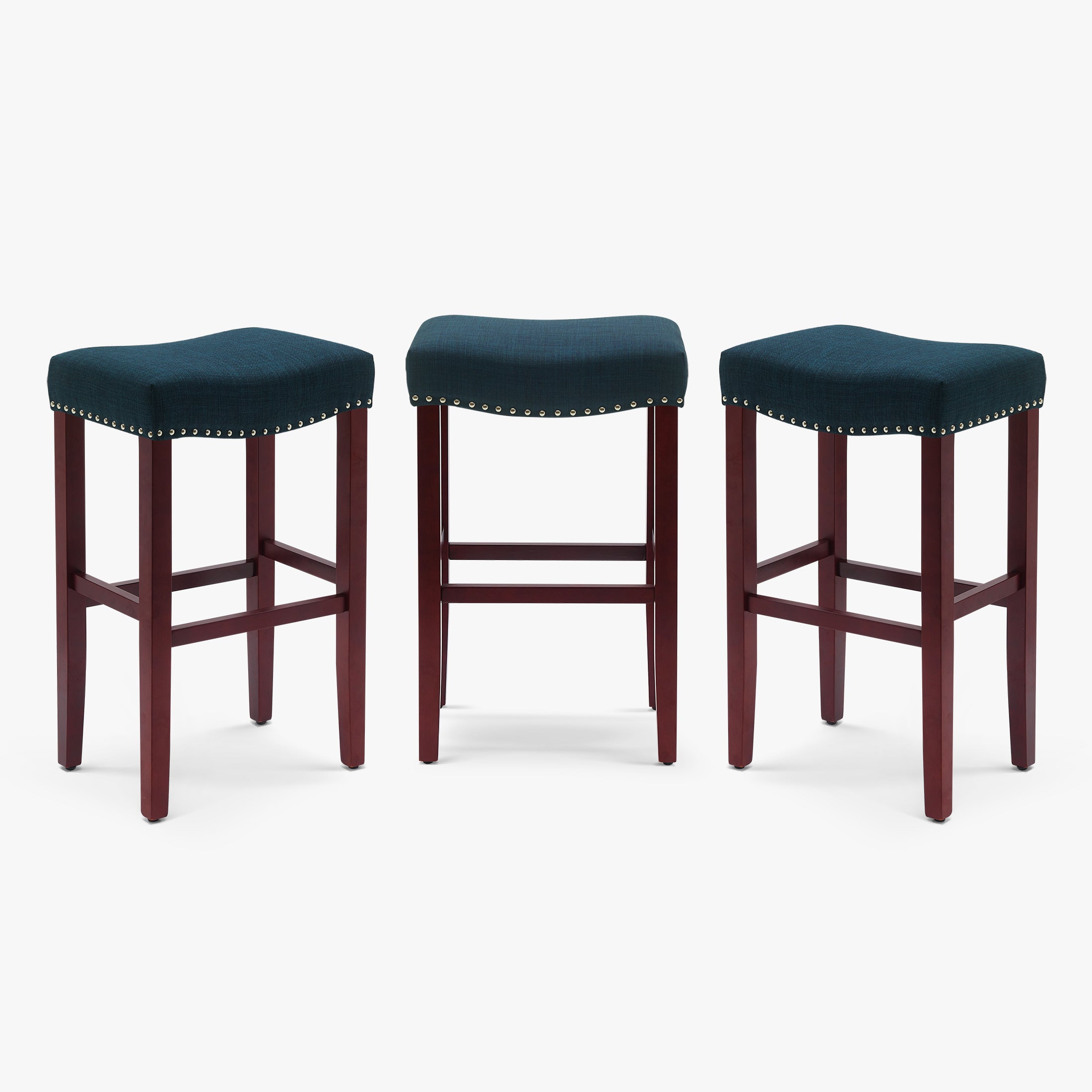 Bulmon 29" Upholstered Saddle Seat Cherry Bar Stools (Set of 3)