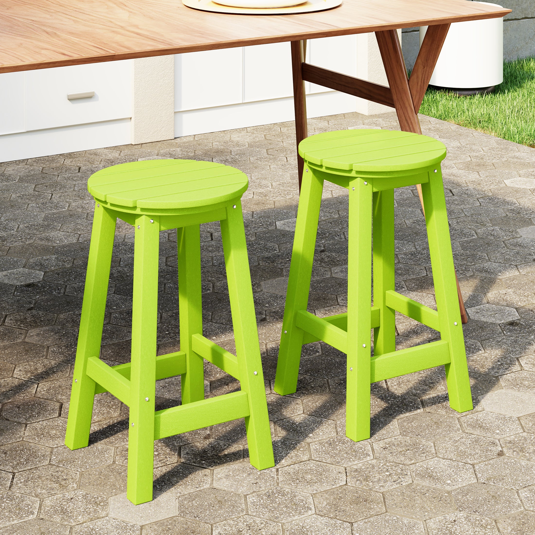 Paradise 24" HDPE Outdoor Patio Round Counter Height Bar Stool Set of 2