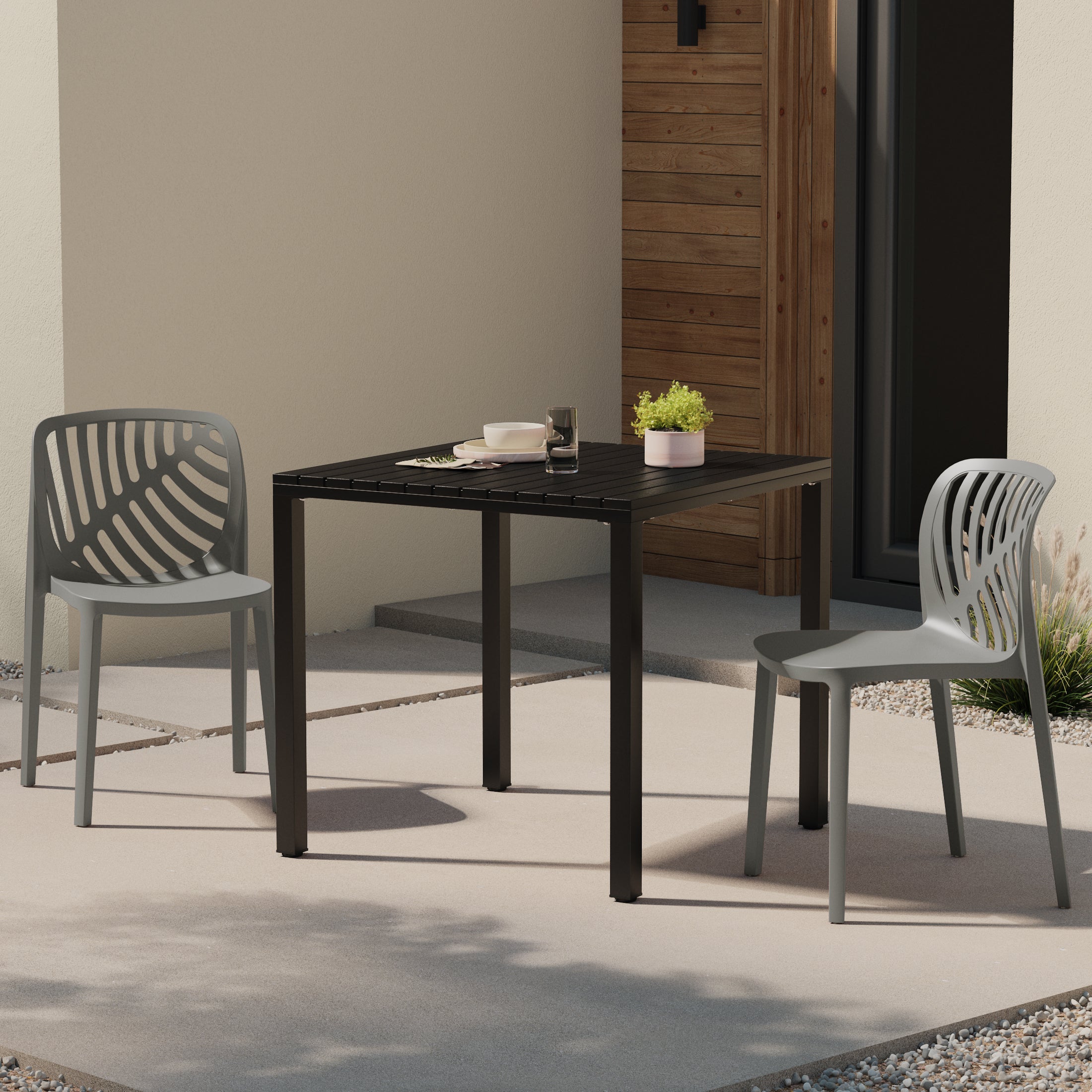 Sunshine Outdoor Modern Stackable Polypropylene Plastic Patio Bistro Dining Side Chairs (Set of 2)