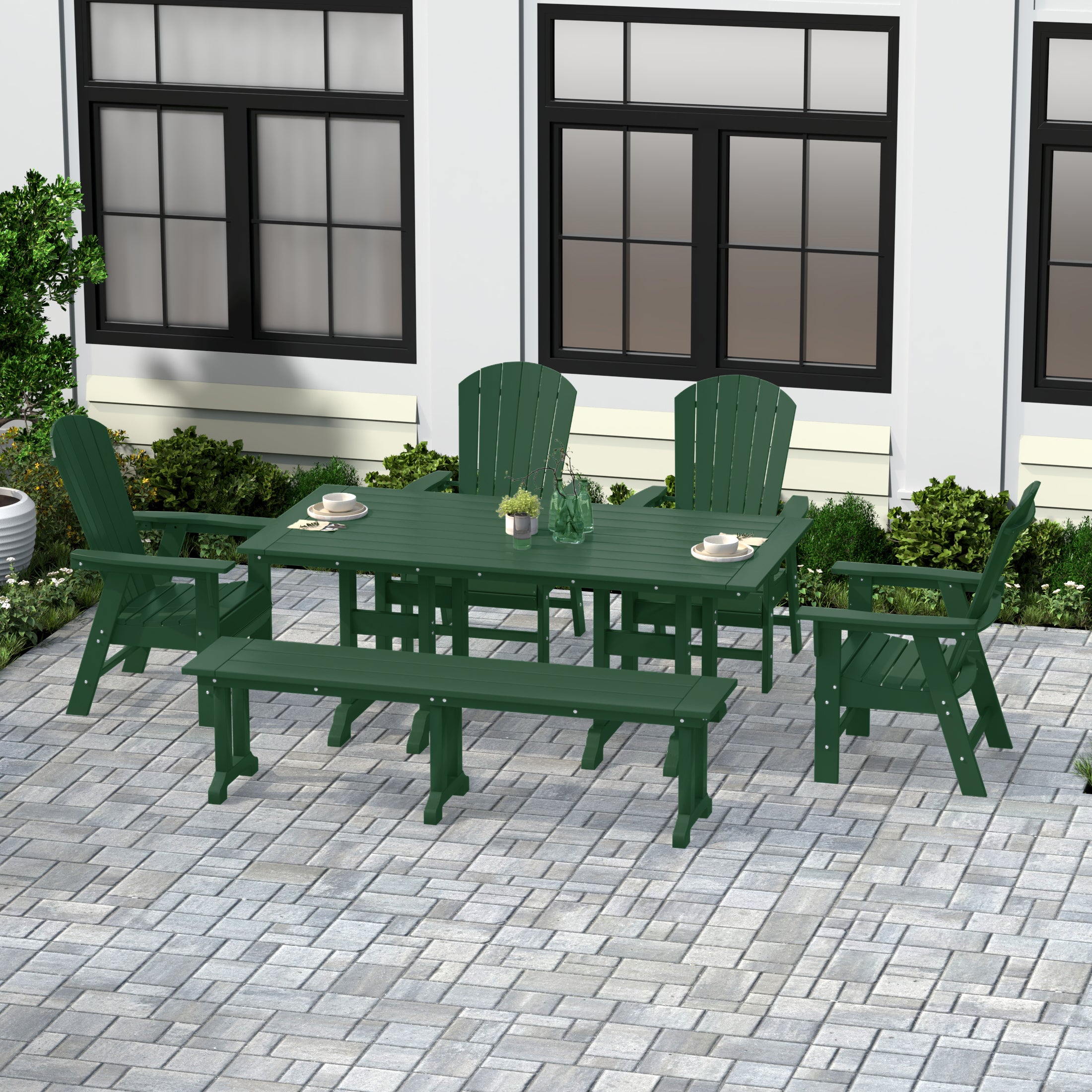 Portside 6 Piece Outdoor Patio Dining Table and Armchair Dining Bench Set