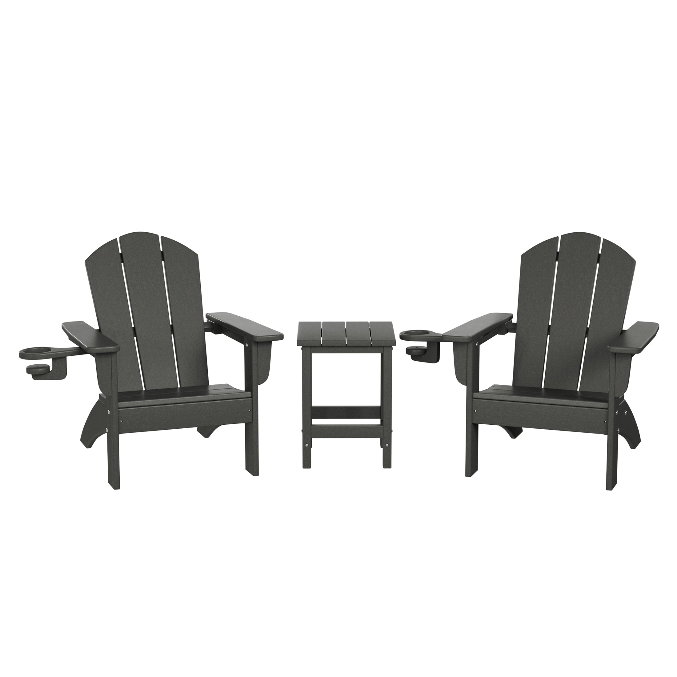 Paradise 3-Piece Kids HDPE Adirondack Chairs Set with Square Side Table and Cup Holders