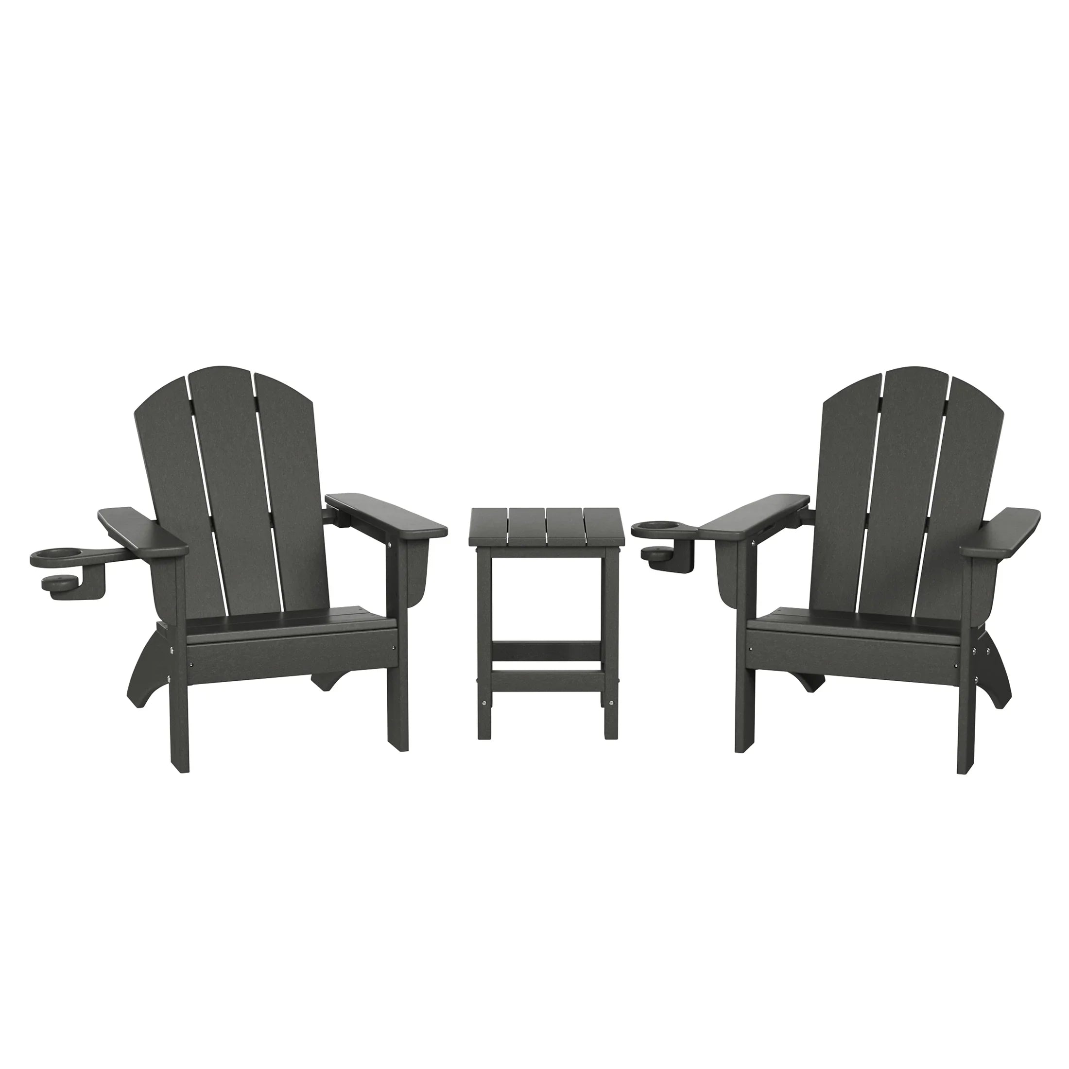 Paradise 3-Piece Kids HDPE Adirondack Chairs Set with Square Side Table and Cup Holders