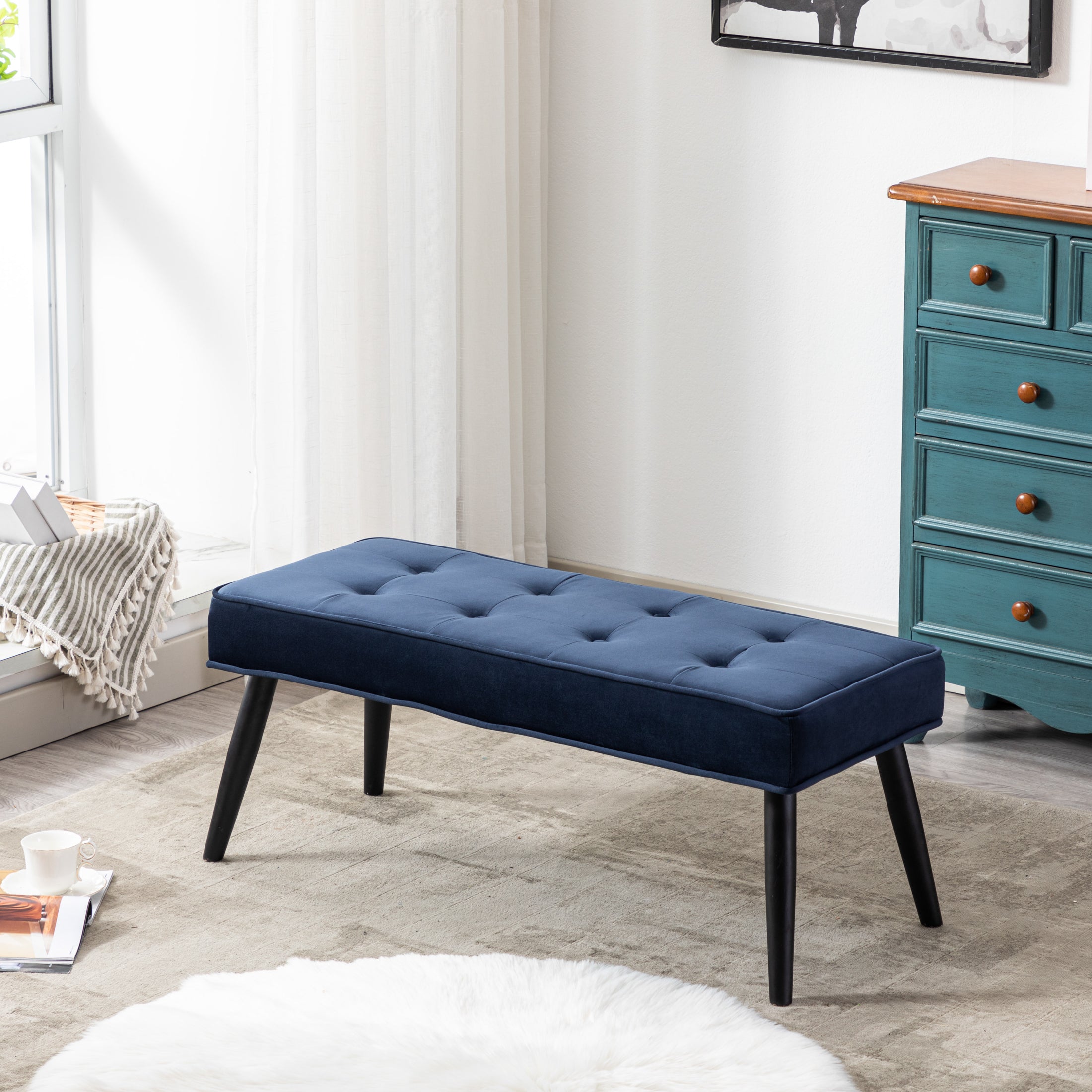 Hank Button Tufted Velvet Upholstered Accent Bench