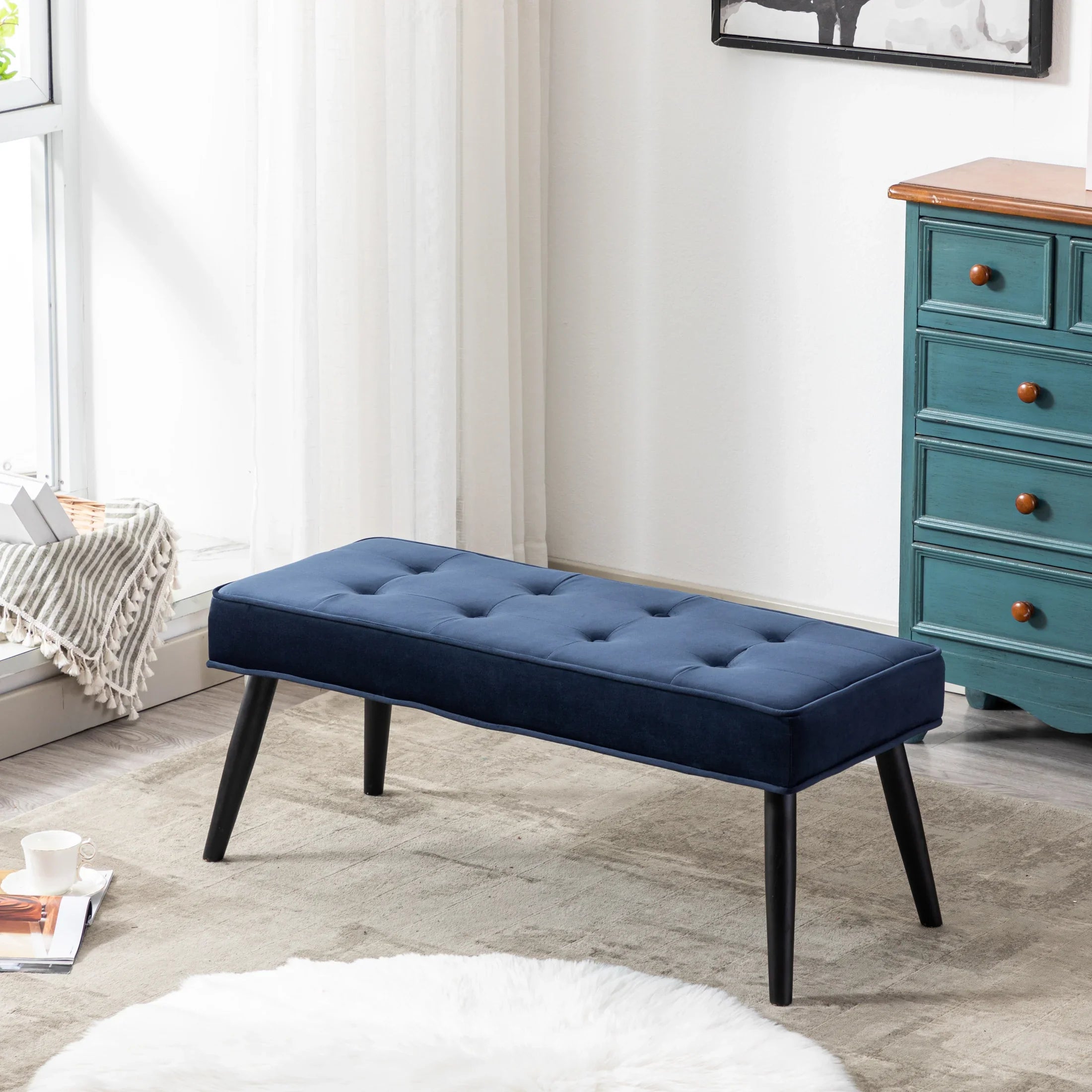 Hank Button Tufted Velvet Upholstered Accent Bench