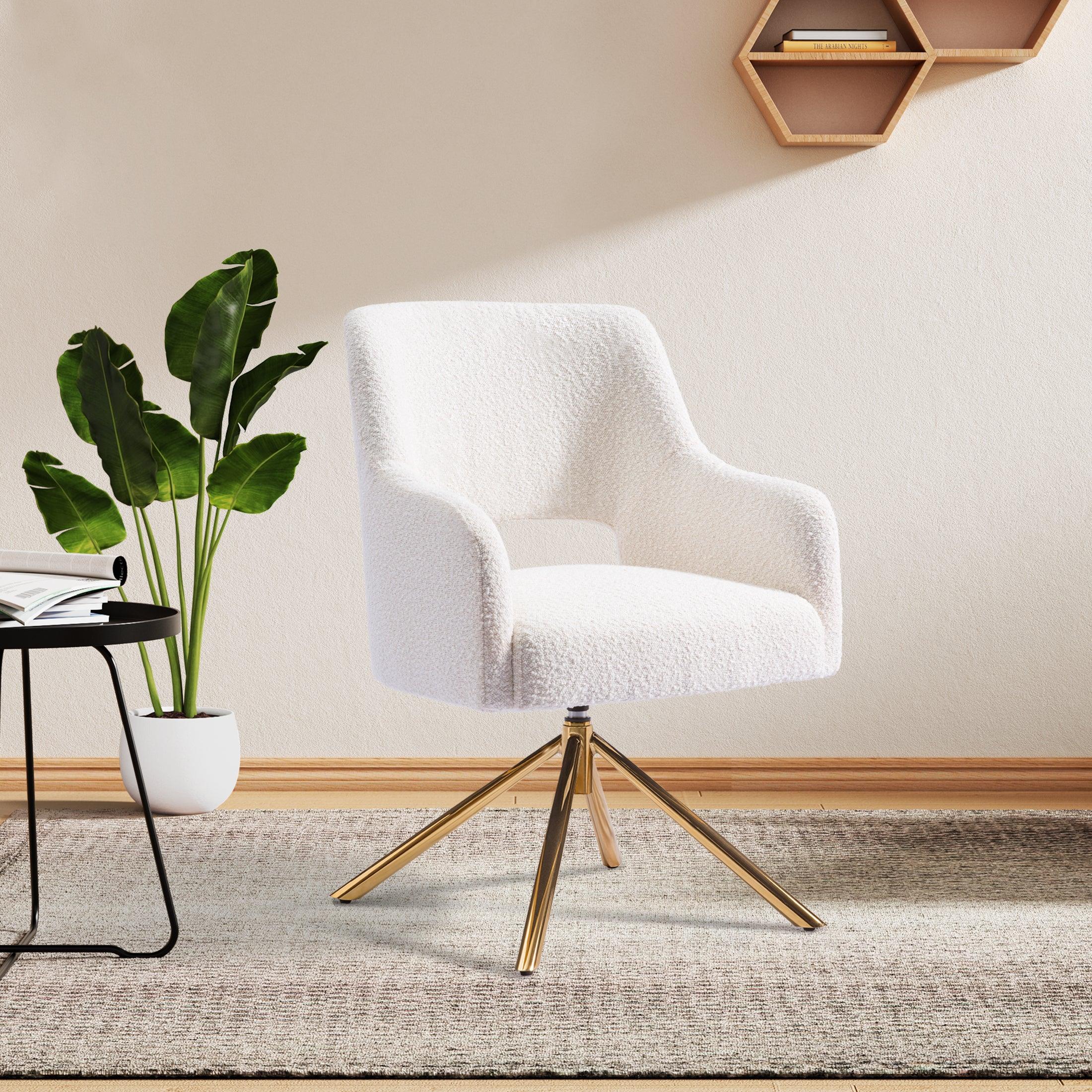 Amélie Mid-Century Modern Wide Boucle Swivel Vanity Chair