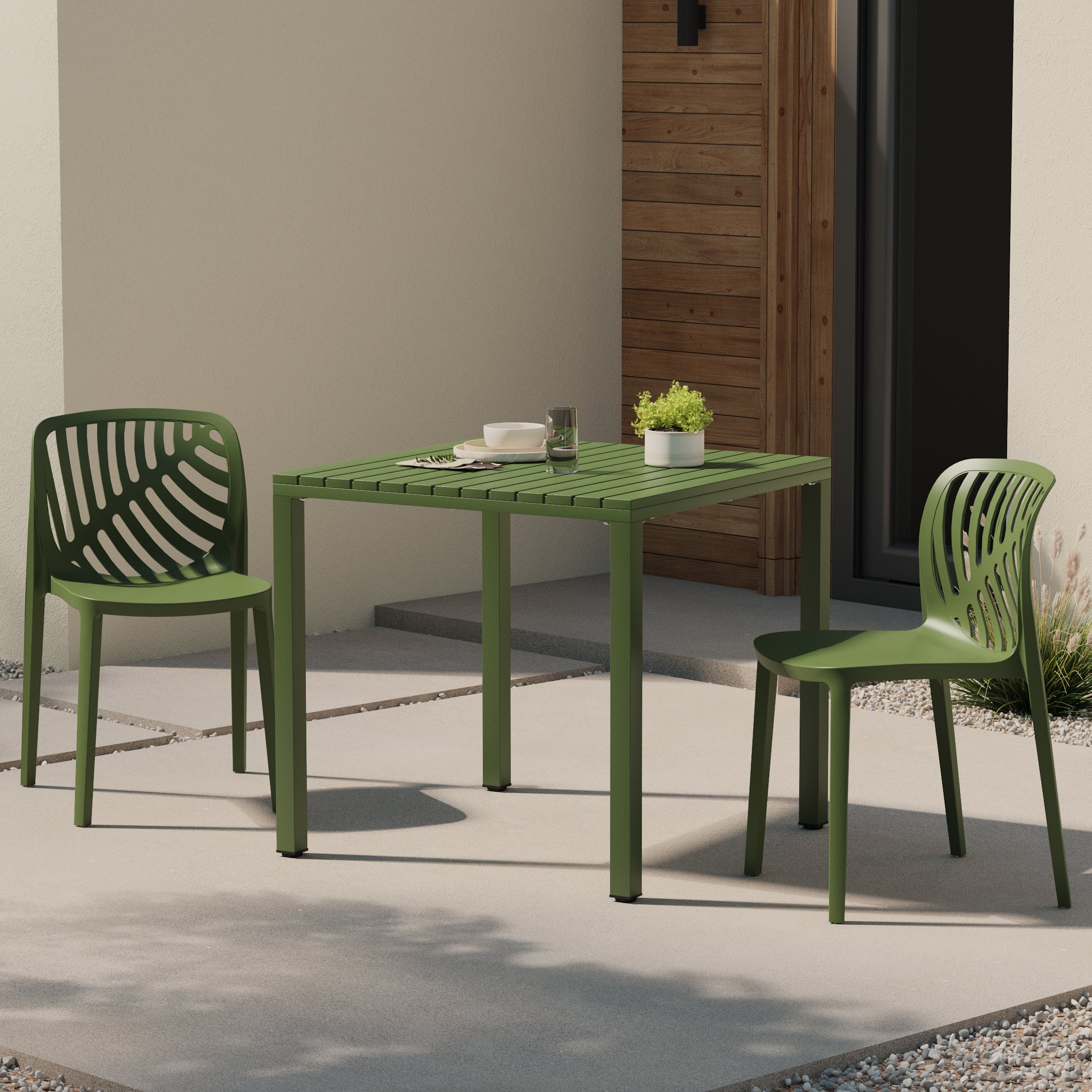 Sunshine Outdoor Modern Stackable Polypropylene Plastic Patio Bistro Dining Side Chairs (Set of 2)