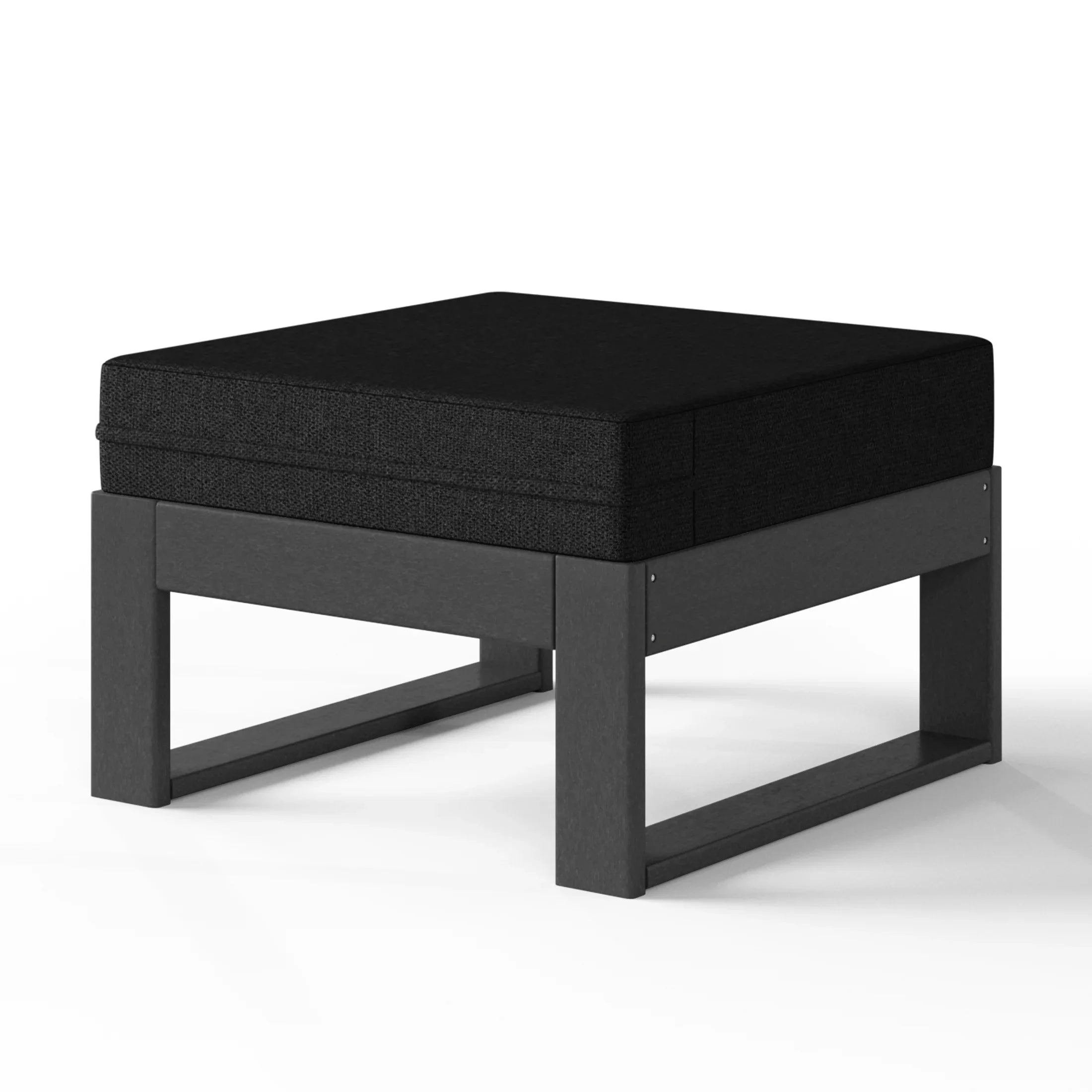Rockaway Outdoor HDPE Patio Ottoman with Waterproof Olefin Cushions