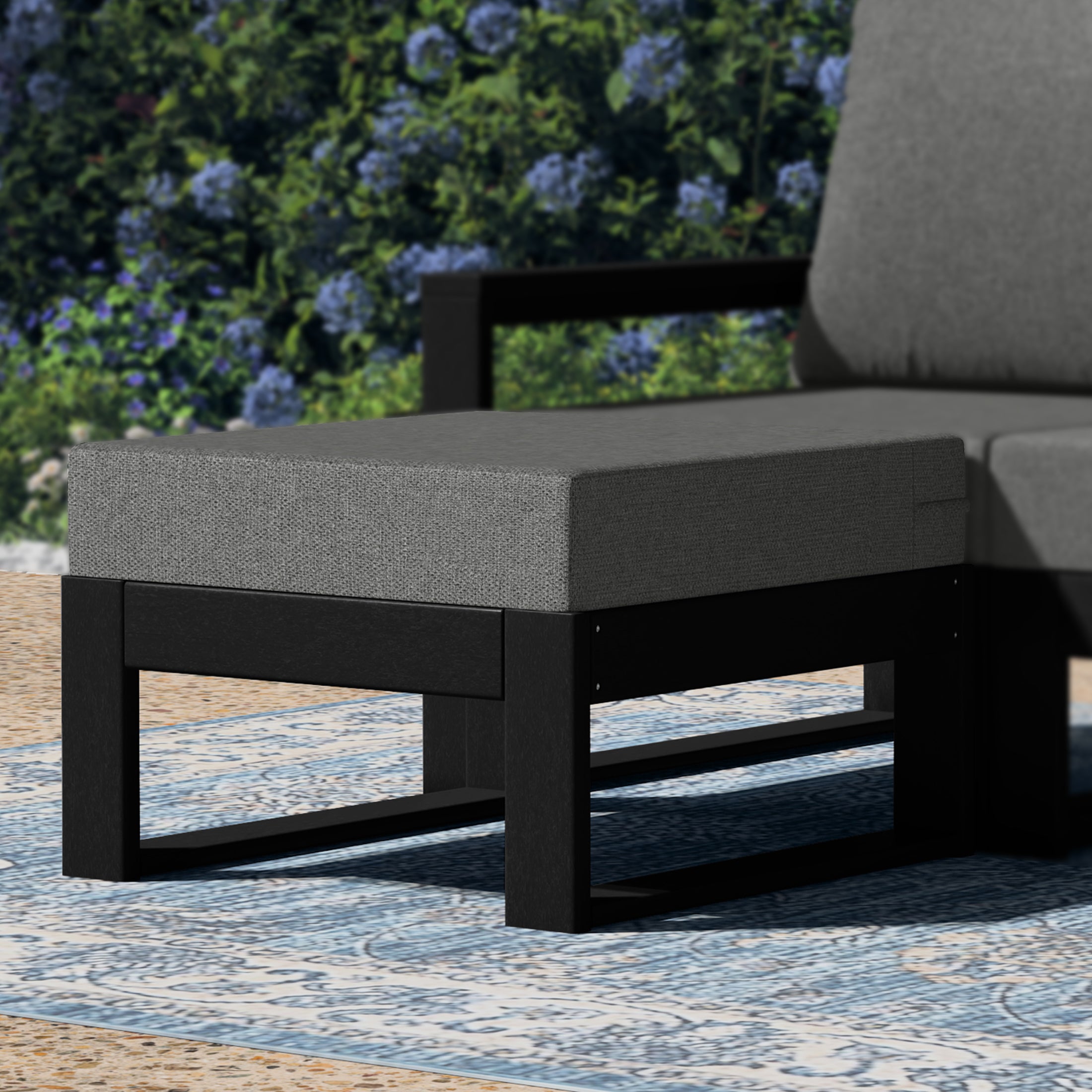 Rockaway Outdoor HDPE Patio Ottoman with Waterproof Olefin Cushions