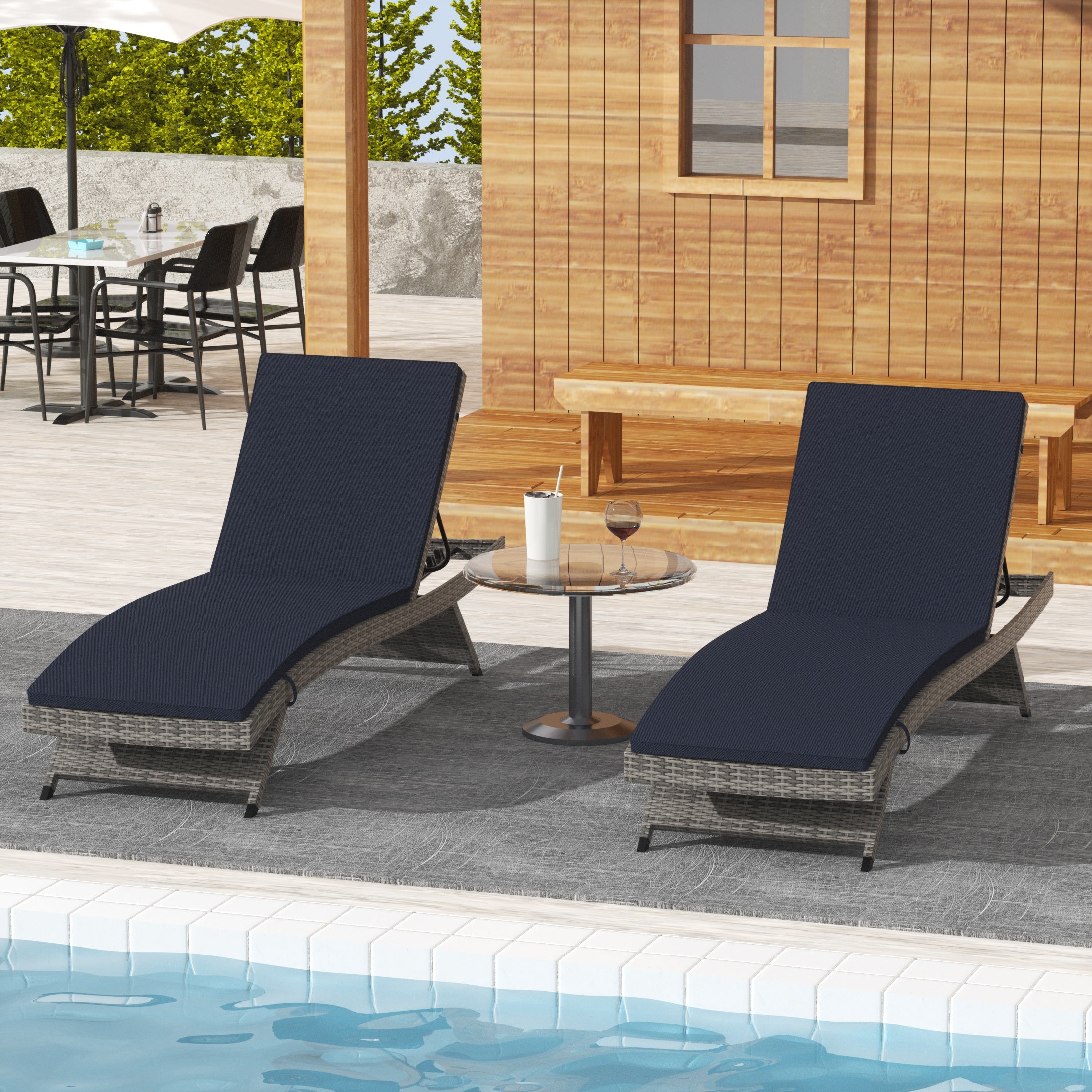 Bahama Grey Rattan Wicker Outdoor Chaise Lounge with Cushion (Set of 2)