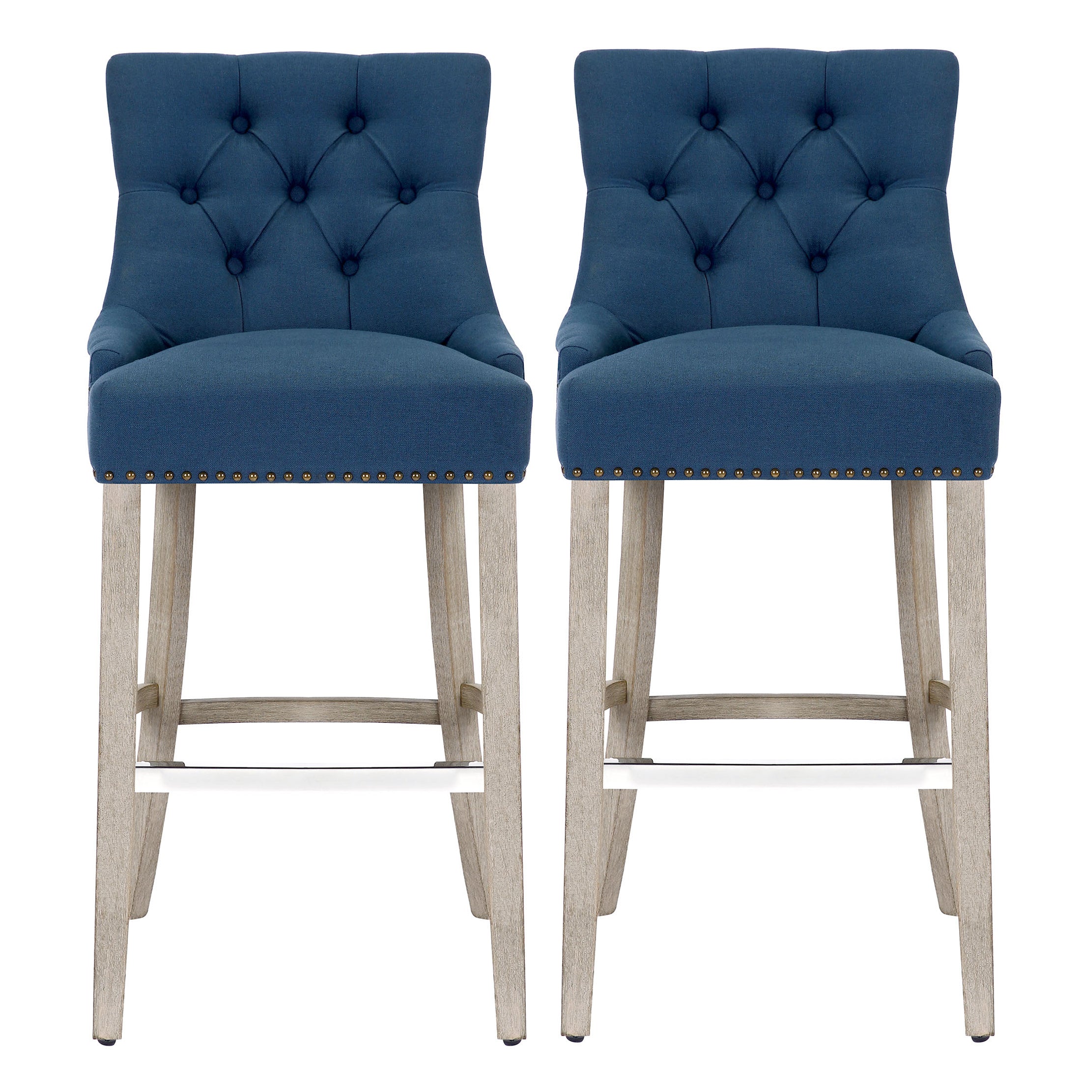 Bellmount 29" Upholstered Wood Bar Stool with Tufted Back (Set of 2)