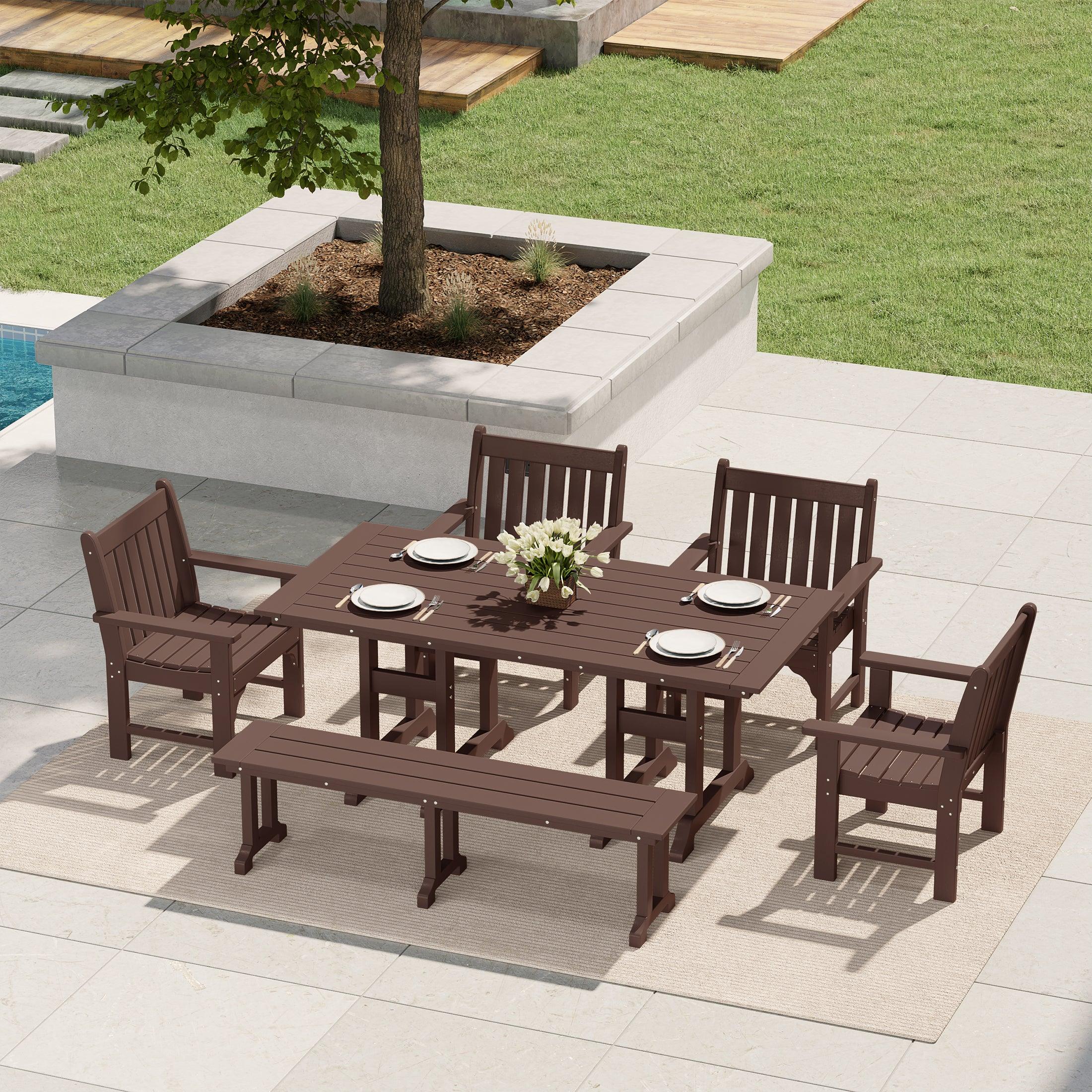 Paradise 6-Piece HDPE Outdoor Rectangle Dining Patio Table and Chairs Set