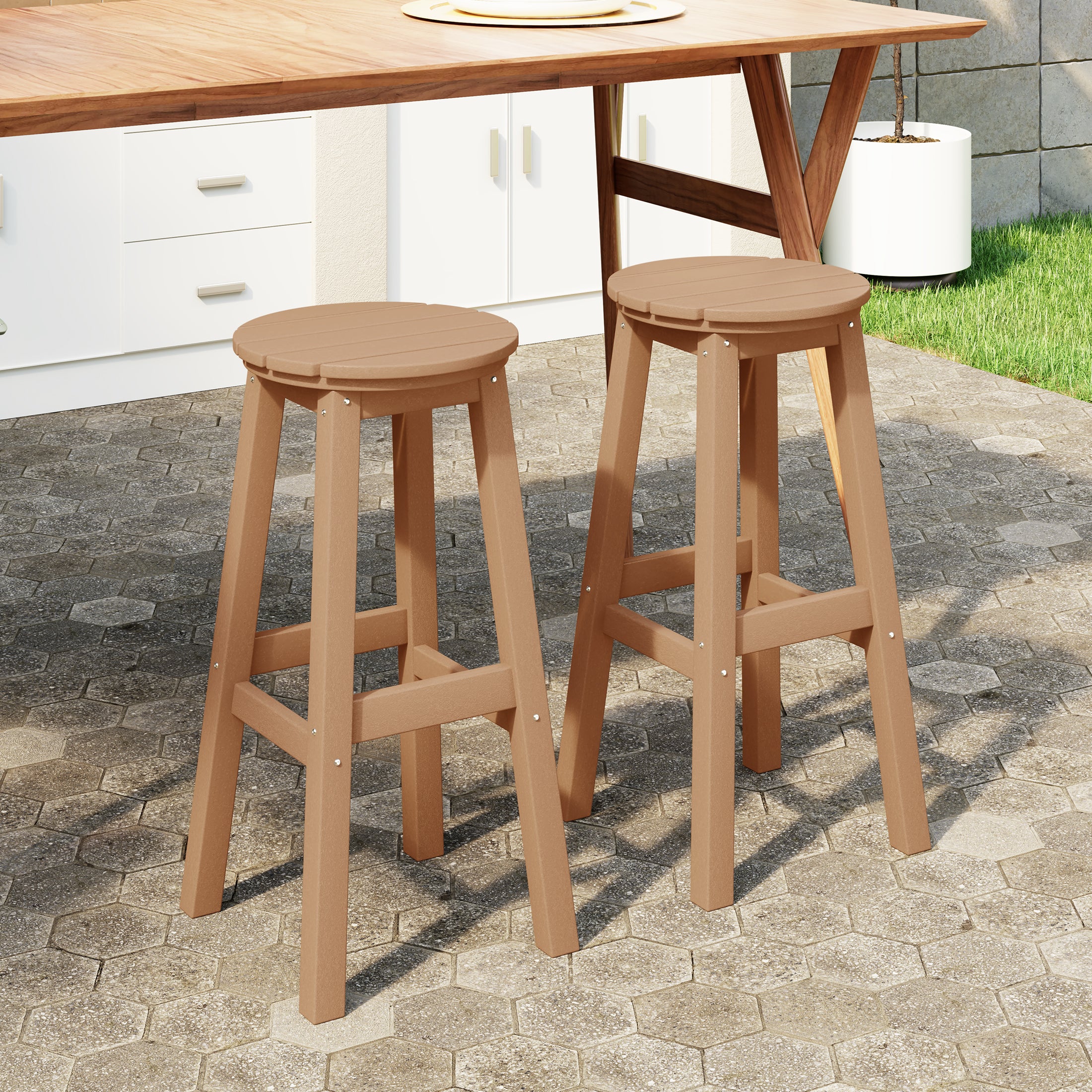 Paradise 29" HDPE Outdoor Patio Round Bar Stool Set of 2