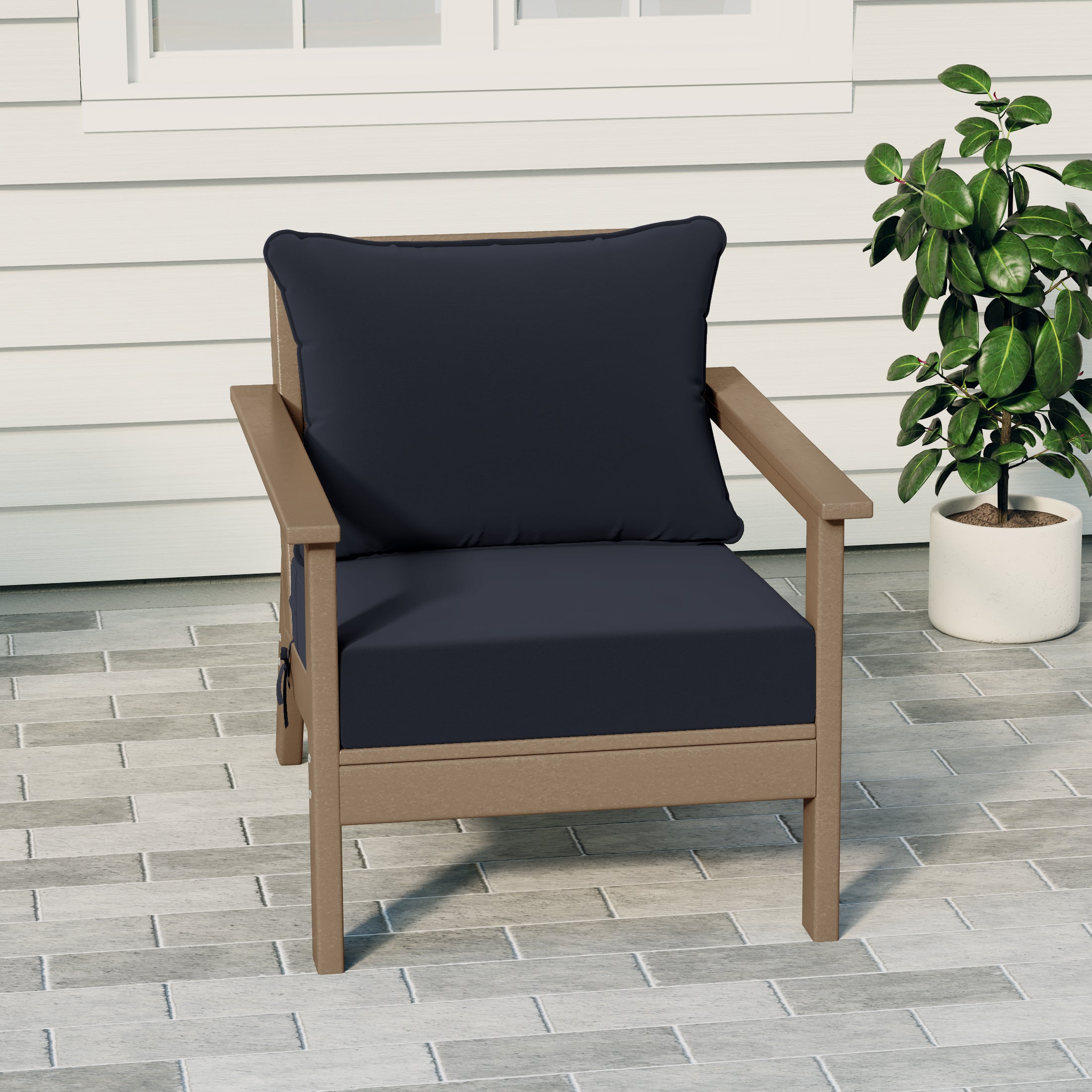 Portsmouth Outdoor Modern HDPE Patio Club Chair with Deep Seat Cushions