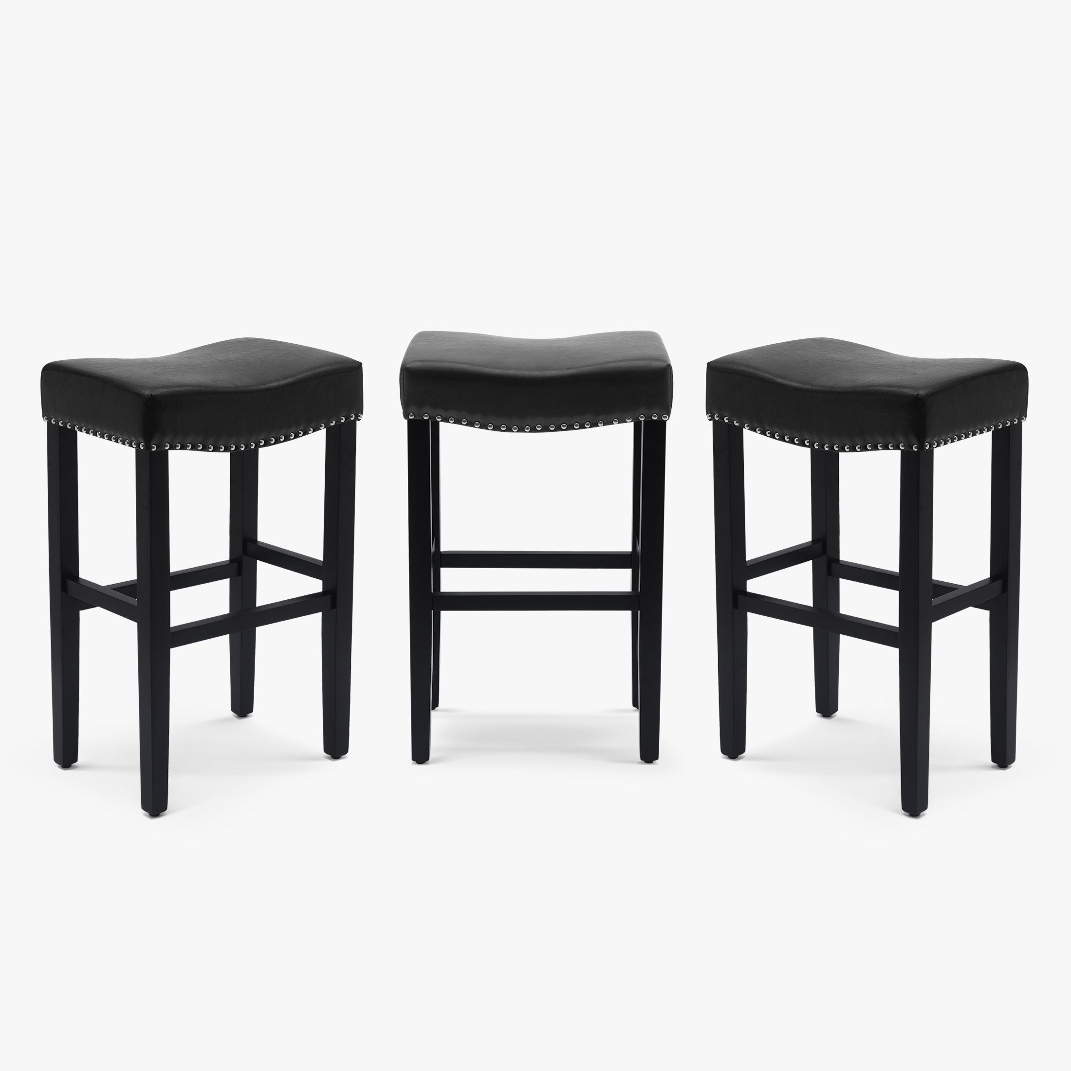 Bulmon 29" Upholstered Saddle Seat Black Bar Stool (Set of 3)